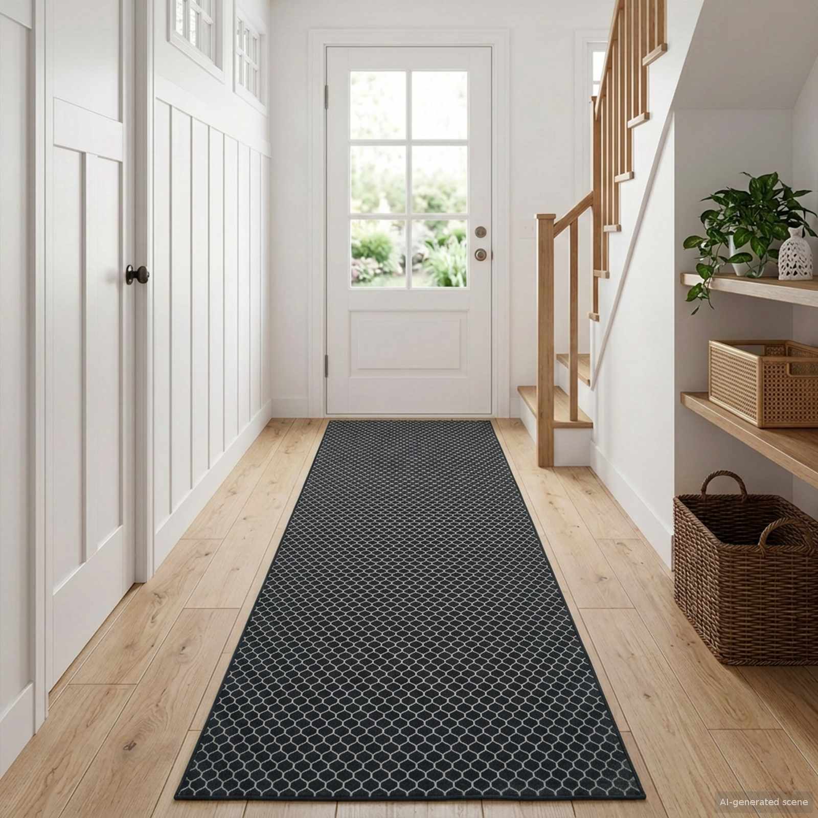 vidaXL Chodnik dywanowy ORIZ 1150 gsm Czarny wzór siatkowy