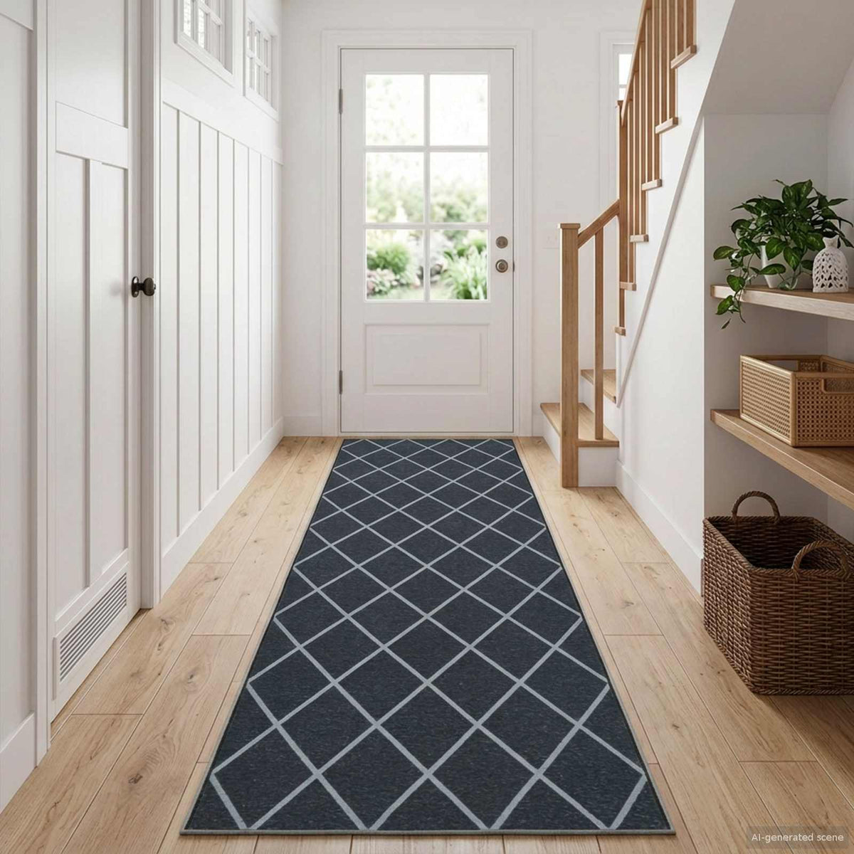 vidaXL Chodnik dywanowy ORIZ 1150 gsm Czarny wzór siatkowy