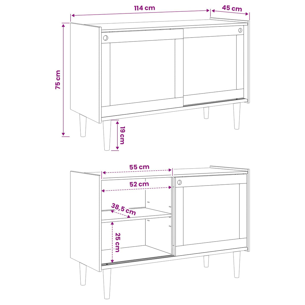 vidaXL Bufet BILBAO Ciemny karmel 114 x 45 x 75 cm