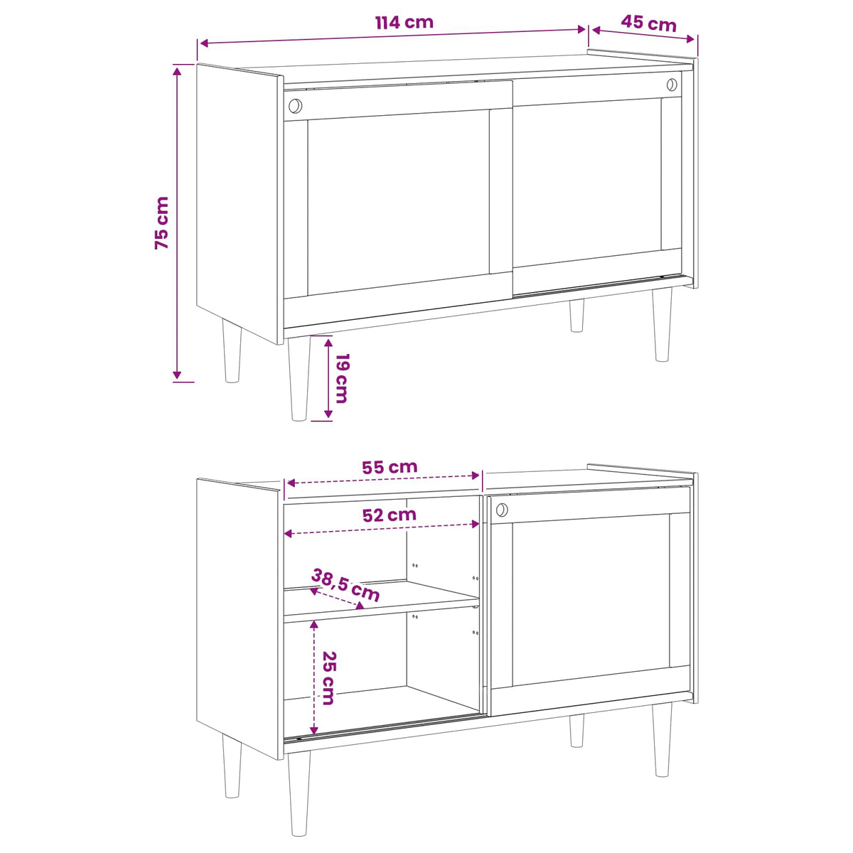 vidaXL Bufet BILBAO Ciemny karmel 114 x 45 x 75 cm
