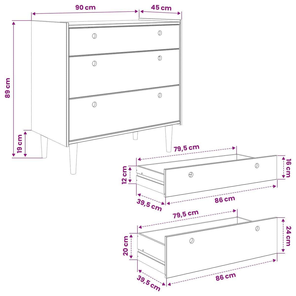 vidaXL Komoda z szufladami BILBAO Ciemny karmel 90 x 45 x 89 cm