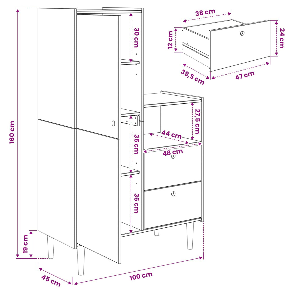 vidaXL Szafka BILBAO Karmel 100 x 45 x 160 cm