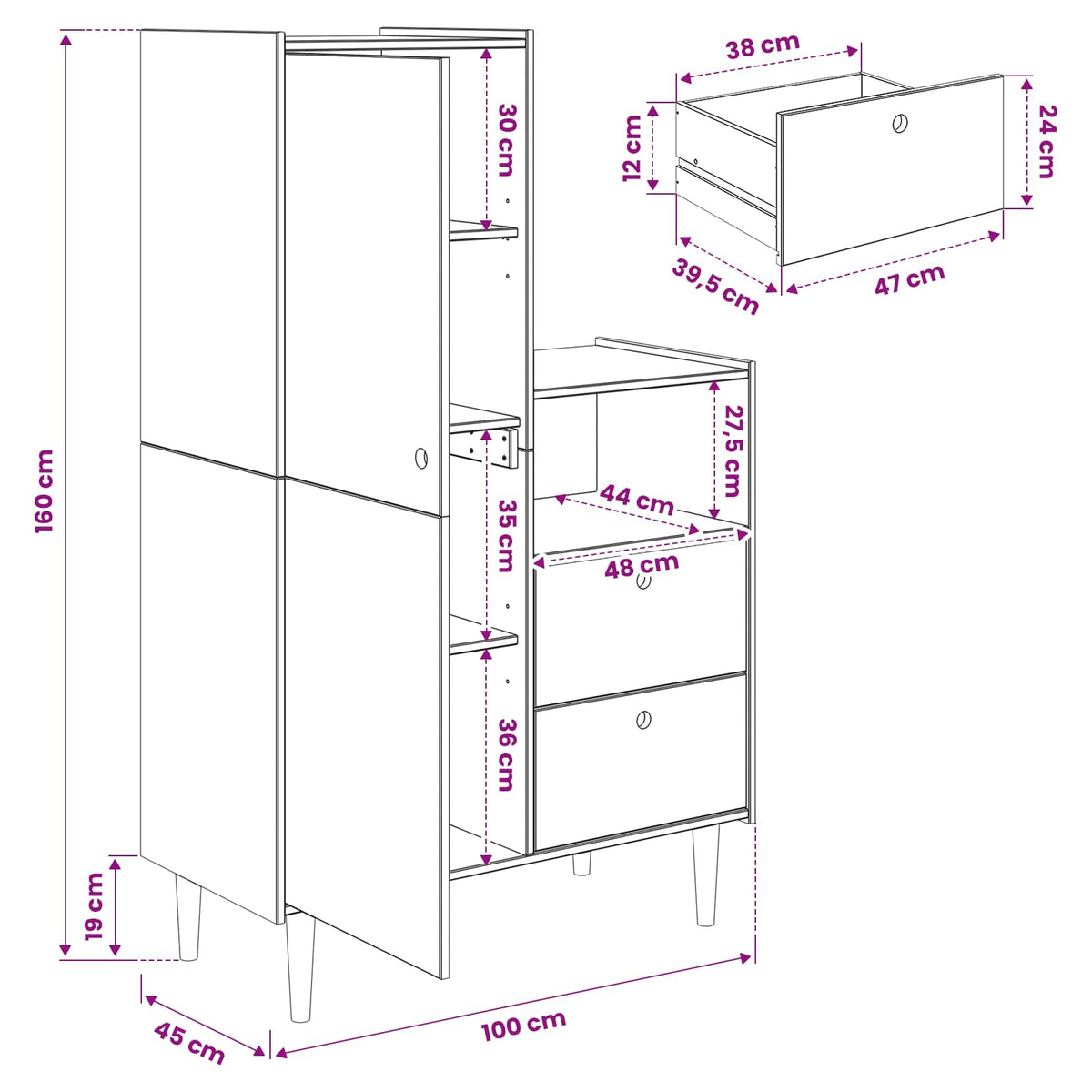vidaXL Szafka BILBAO Karmel 100 x 45 x 160 cm