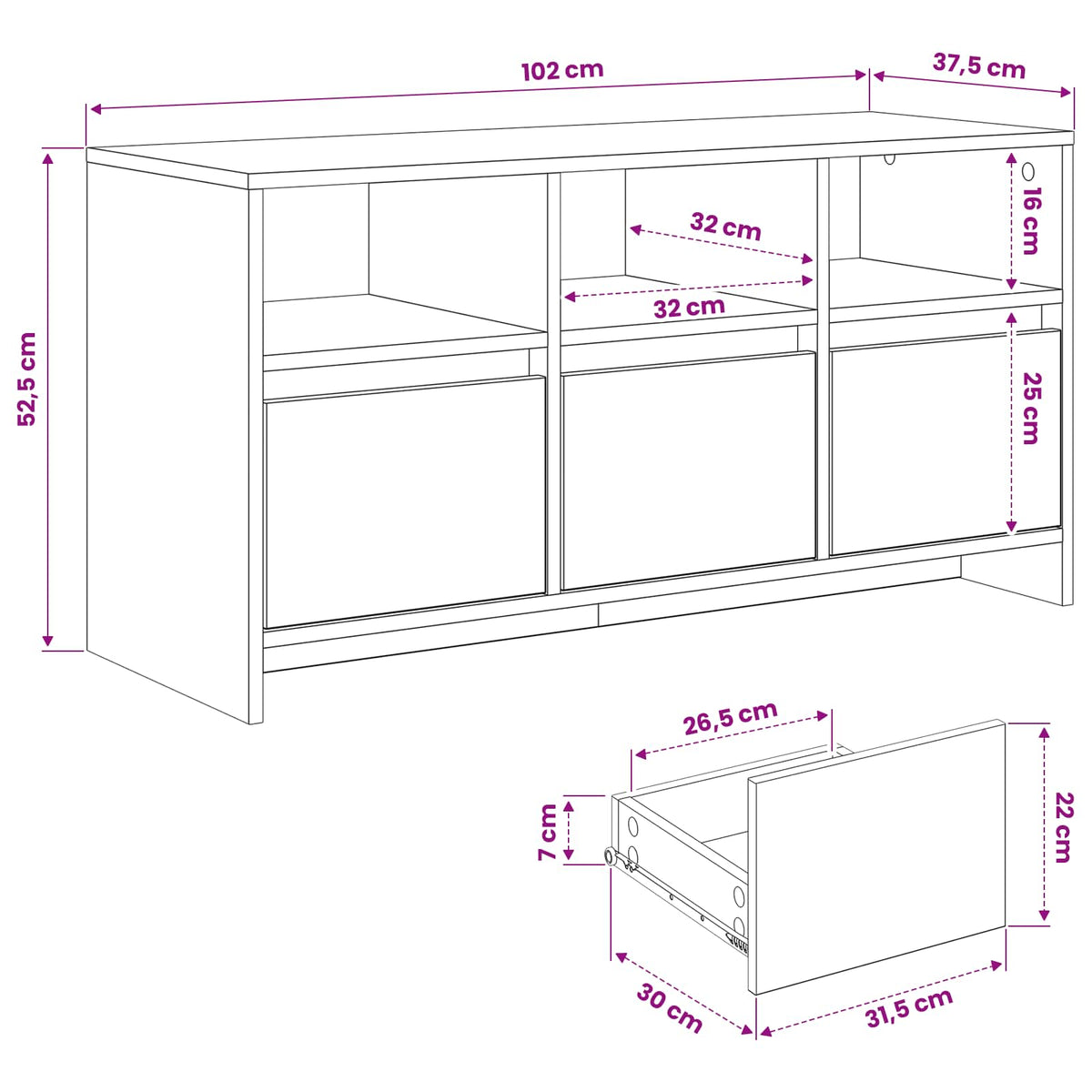 vidaXL Szafka pod telewizor 102 x 37,5 x 52,5 cm Czarny dąb