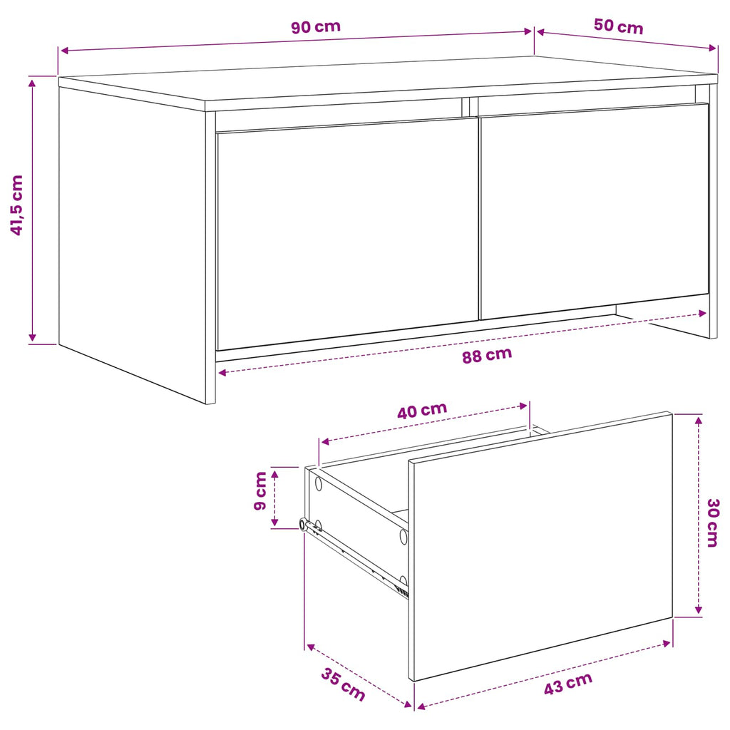 vidaXL Stolik kawowy Czarny dąb 90 x 50 x 41,5 cm Drewno inżynieryjne