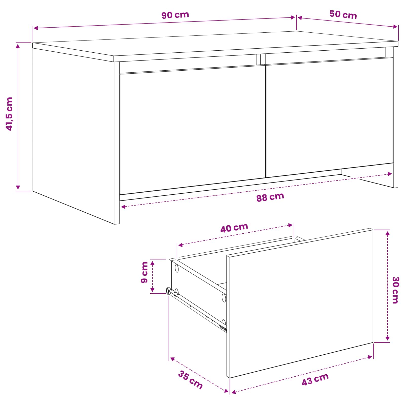 vidaXL Stolik kawowy Czarny dąb 90 x 50 x 41,5 cm Drewno inżynieryjne