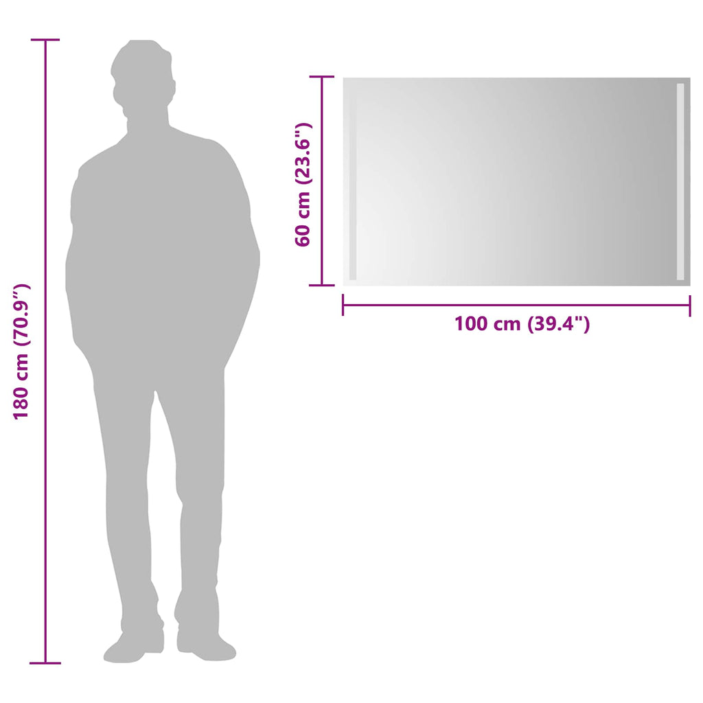 vidaXL Lustro łazienkowe LED przezroczysty 100 x 60 cm szkło hartowane