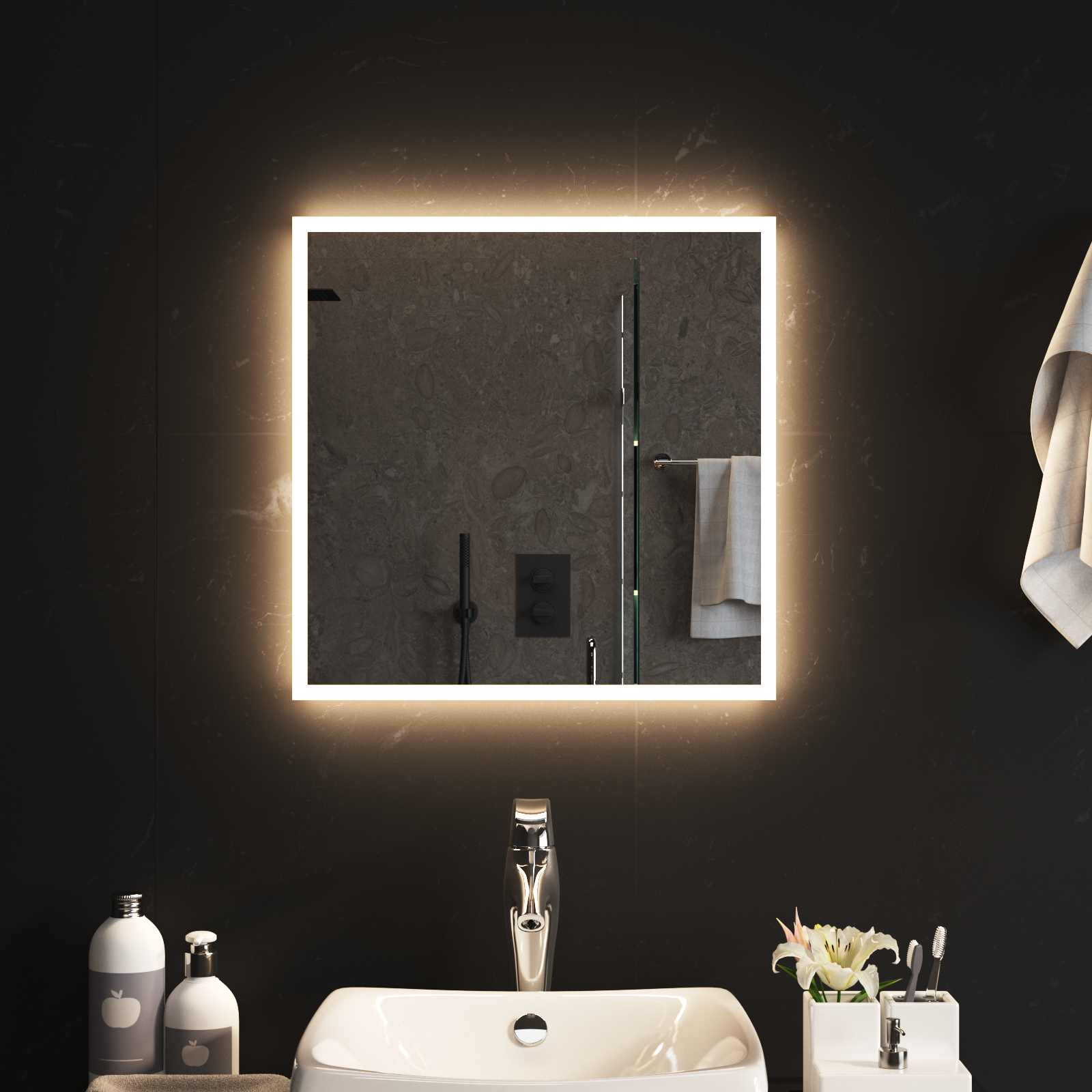 vidaXL Lustro łazienkowe LED przezroczysty 50 x 50 cm szkło hartowane