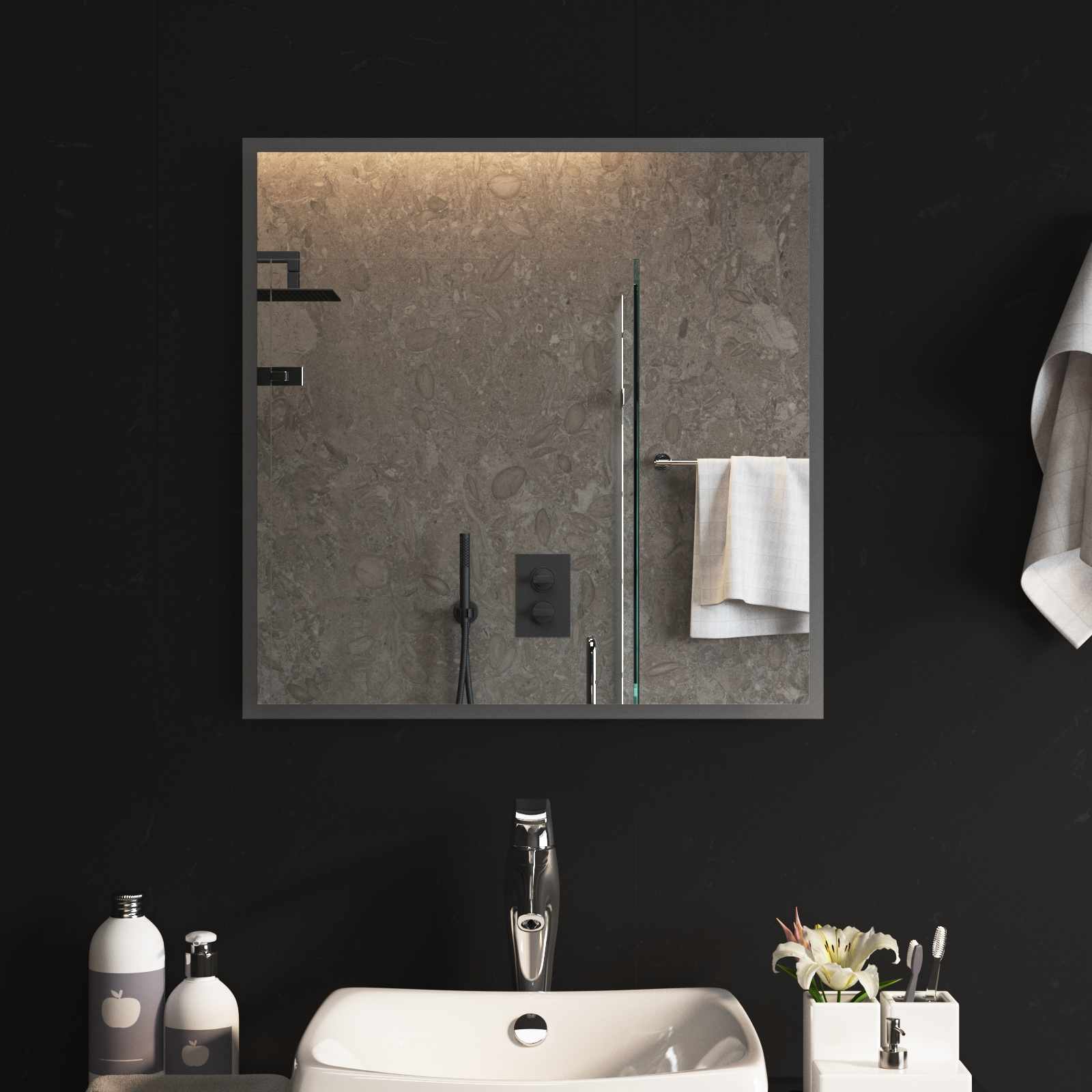 vidaXL Lustro łazienkowe LED przezroczysty 60 x 60 cm szkło hartowane