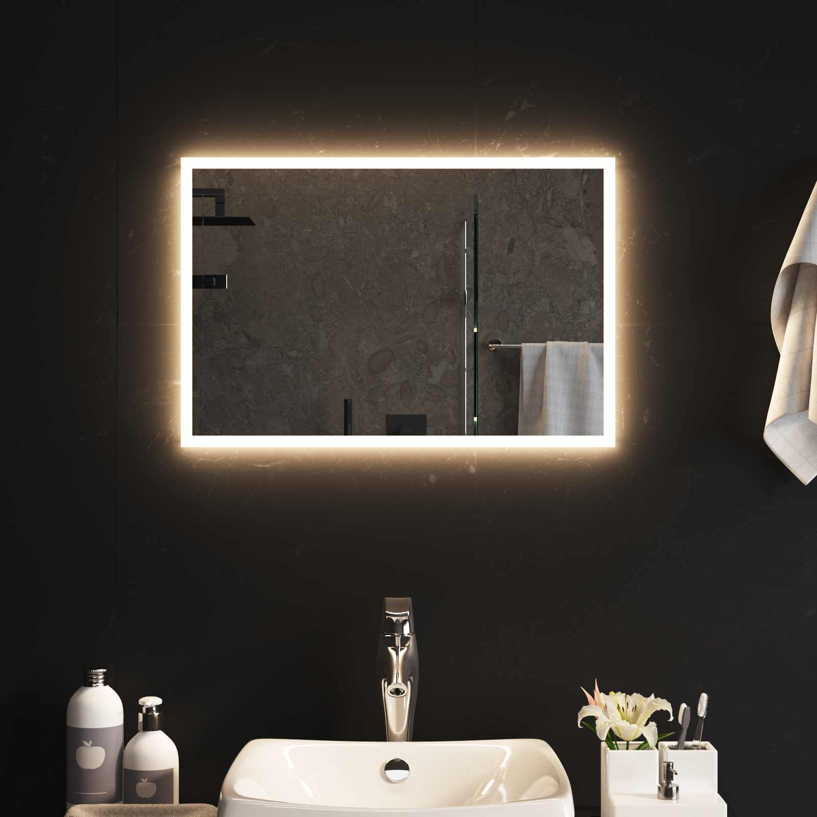 vidaXL Lustro łazienkowe LED przezroczysty 60 x 40 cm szkło hartowane