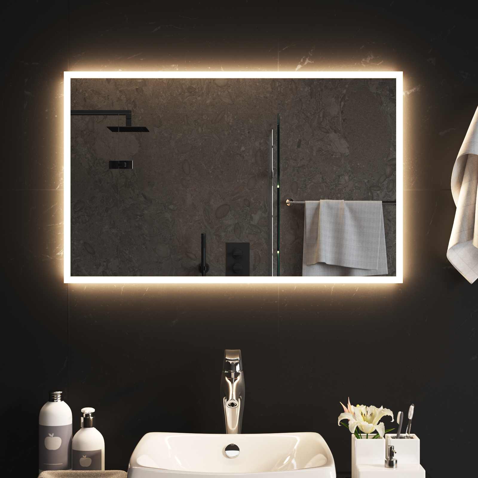vidaXL Lustro łazienkowe LED przezroczysty 80 x 50 cm szkło hartowane