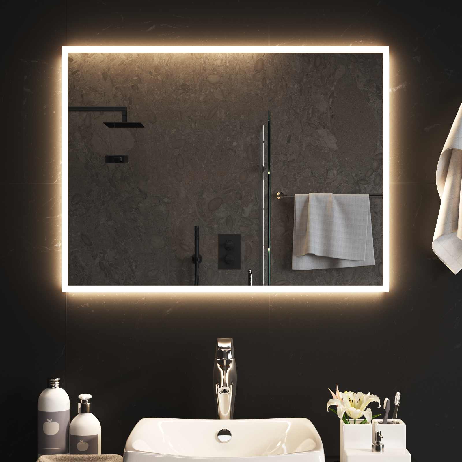 vidaXL Lustro łazienkowe LED przezroczysty 80 x 60 cm szkło hartowane