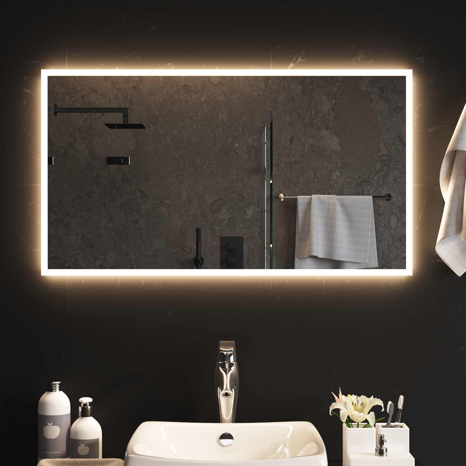 vidaXL Lustro łazienkowe LED przezroczysty 90 x 50 cm szkło hartowane