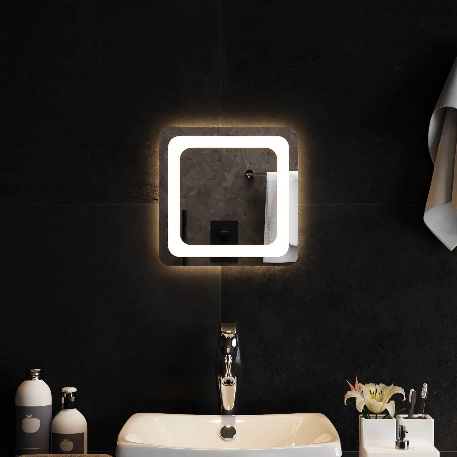 vidaXL Lustro łazienkowe LED przezroczysty 30 x 30 cm szkło hartowane