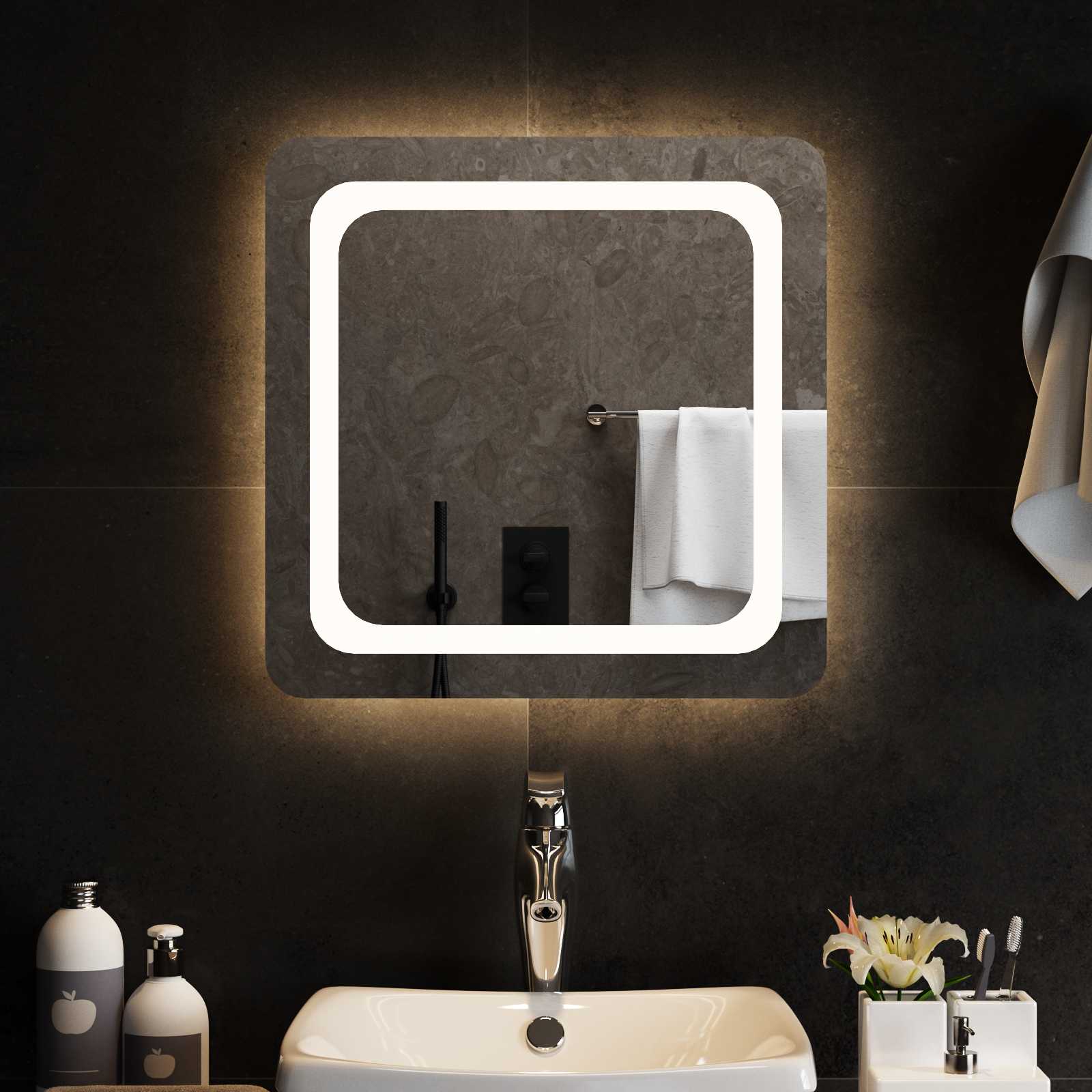 vidaXL Lustro łazienkowe LED przezroczysty 50 x 50 cm szkło hartowane