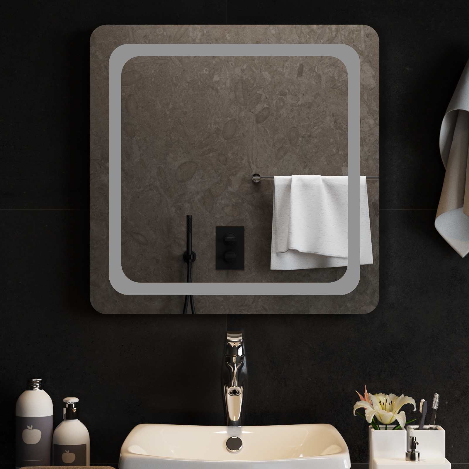 vidaXL Lustro łazienkowe LED przezroczysty 60 x 60 cm szkło hartowane