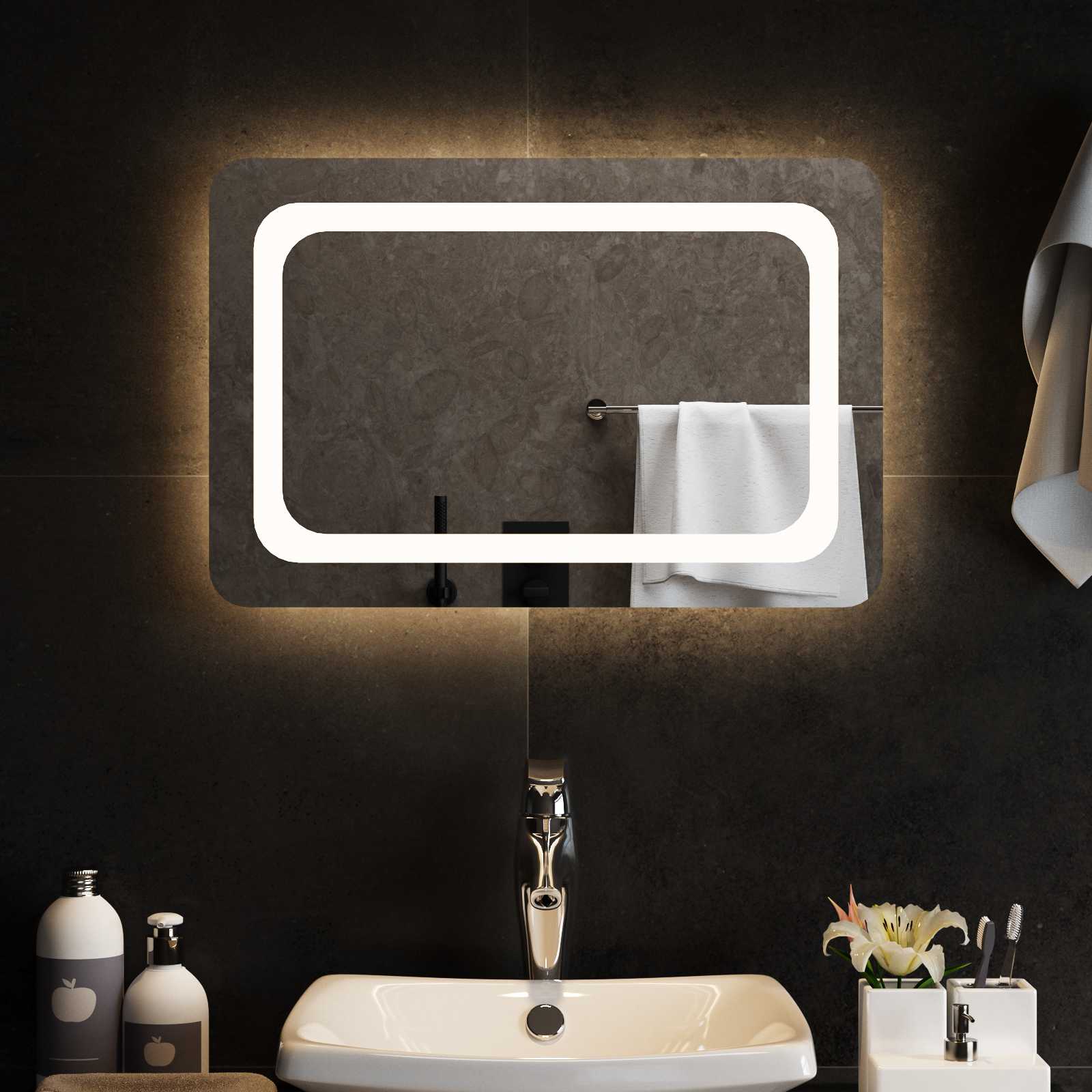vidaXL Lustro łazienkowe LED przezroczysty 60 x 40 cm szkło hartowane