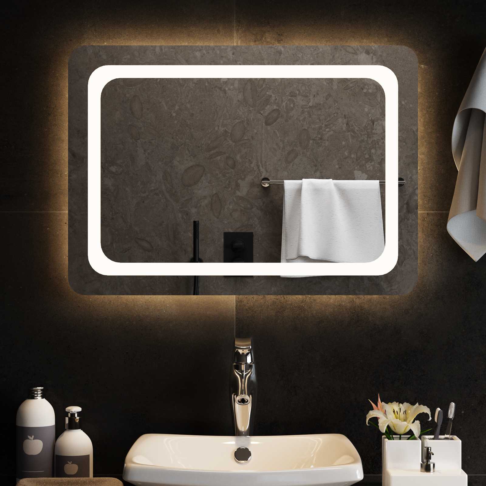 vidaXL Lustro łazienkowe LED przezroczysty 70 x 50 cm szkło hartowane