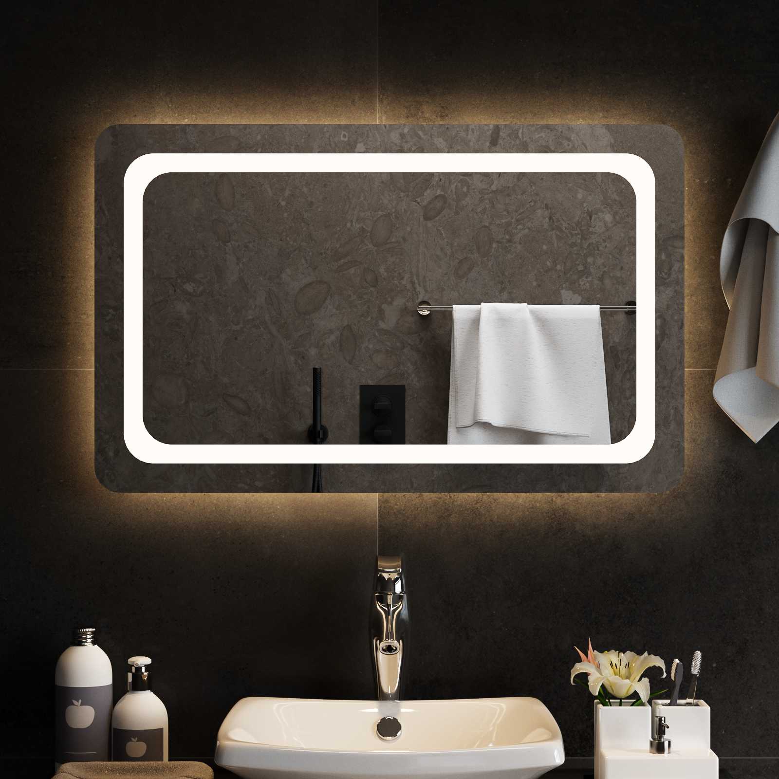 vidaXL Lustro łazienkowe LED przezroczysty 80 x 50 cm szkło hartowane
