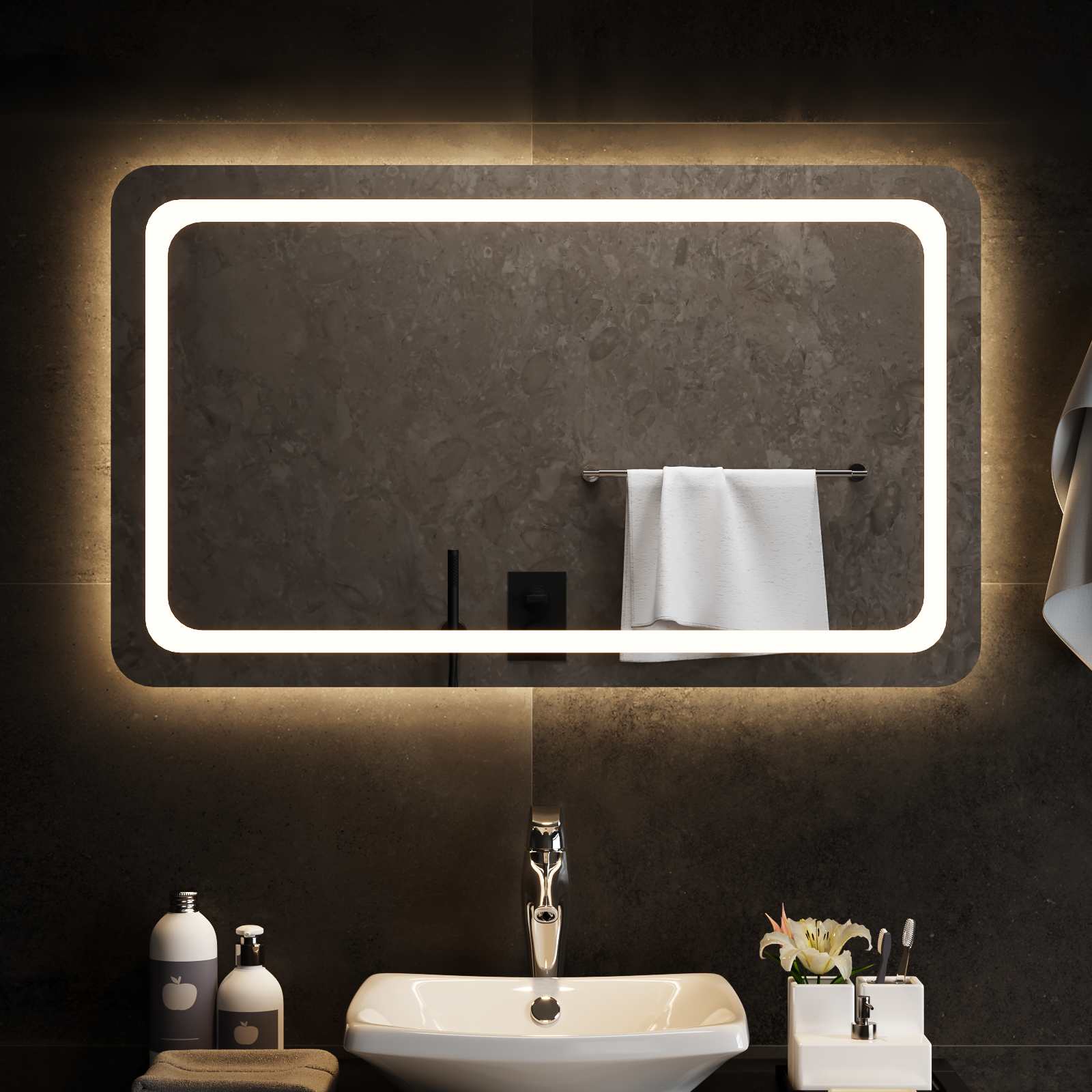 vidaXL Lustro łazienkowe LED przezroczysty 100 x 60 cm szkło hartowane