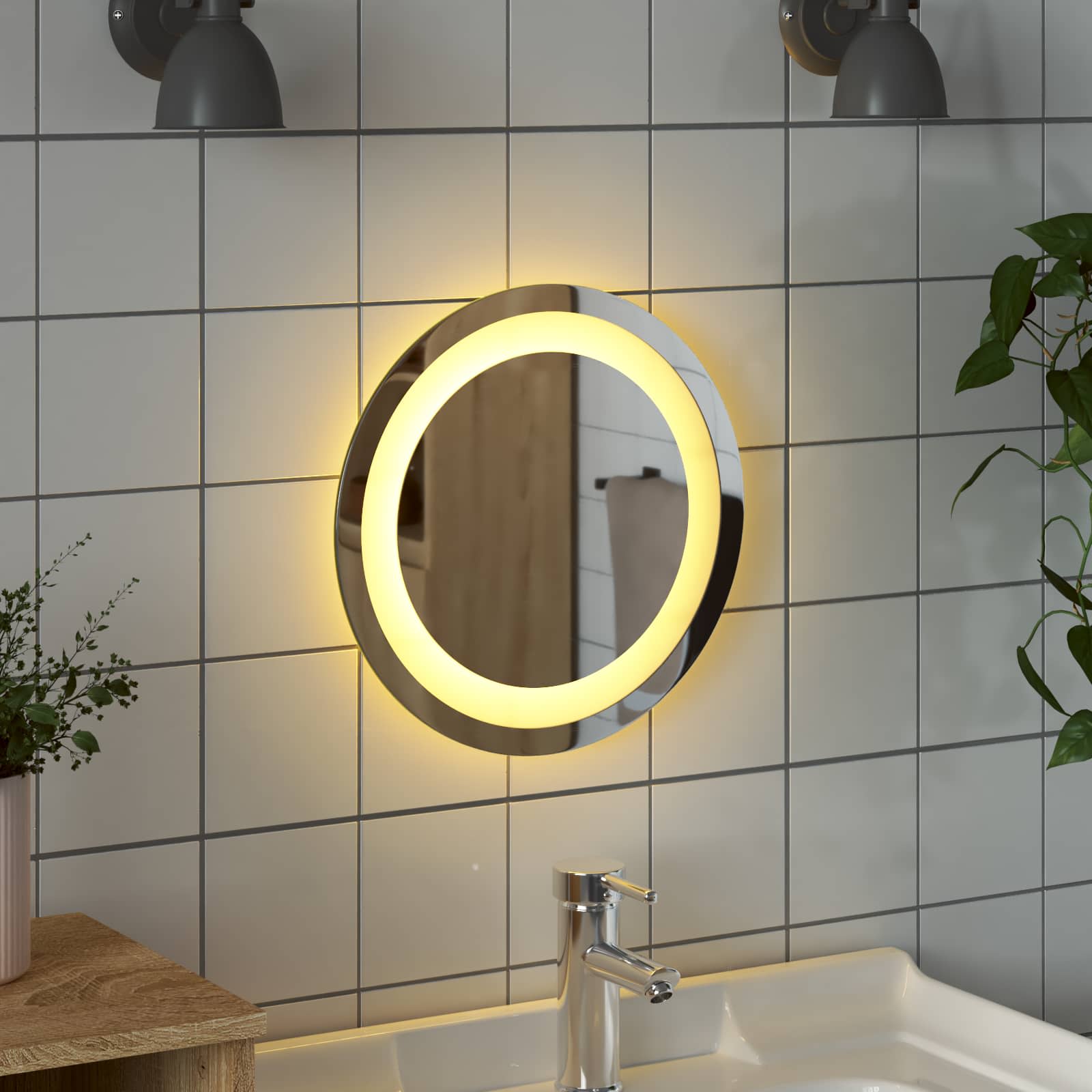 vidaXL Lustro łazienkowe LED przezroczysty Ø 30 cm szkło hartowane