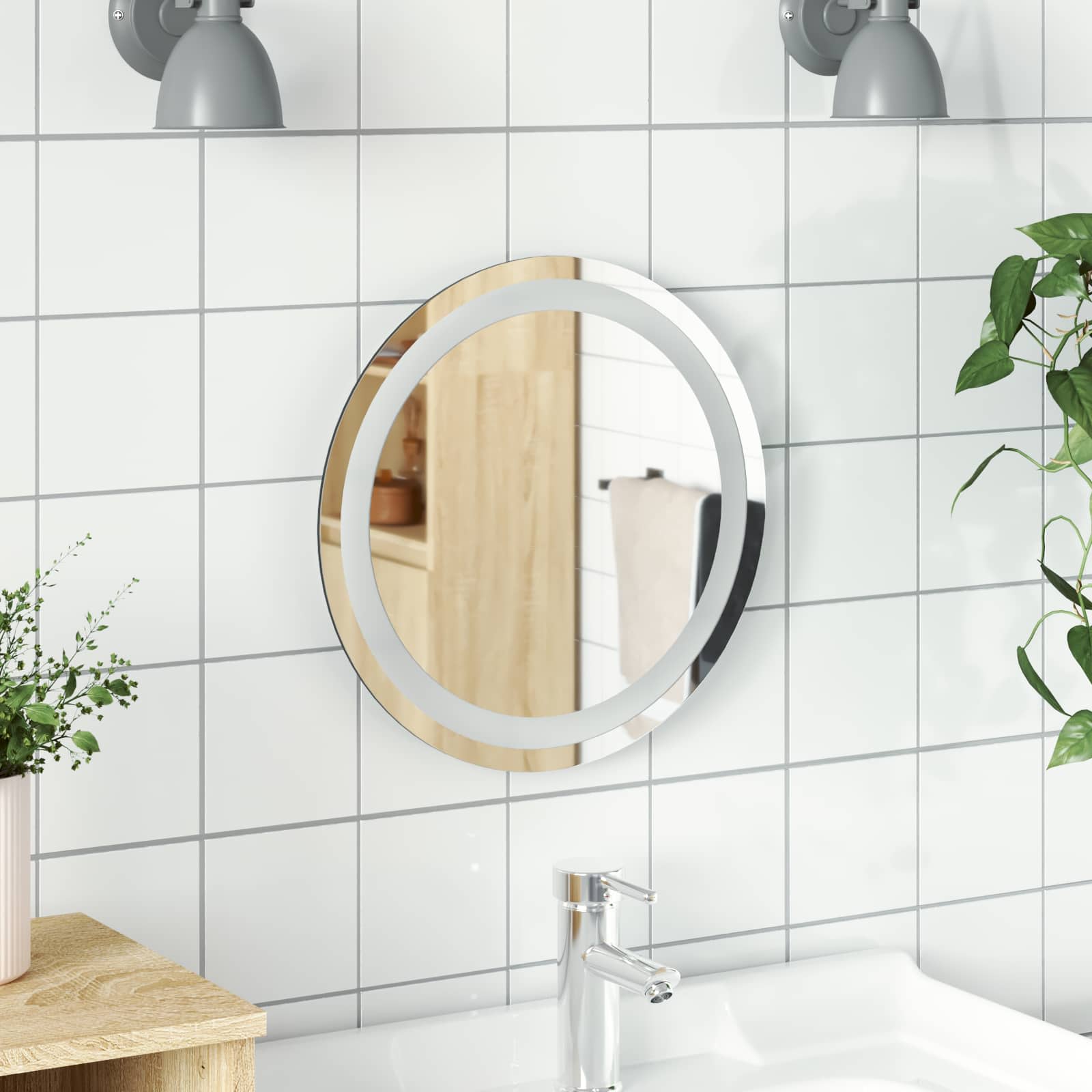 vidaXL Lustro łazienkowe LED przezroczysty Ø 40 cm szkło hartowane
