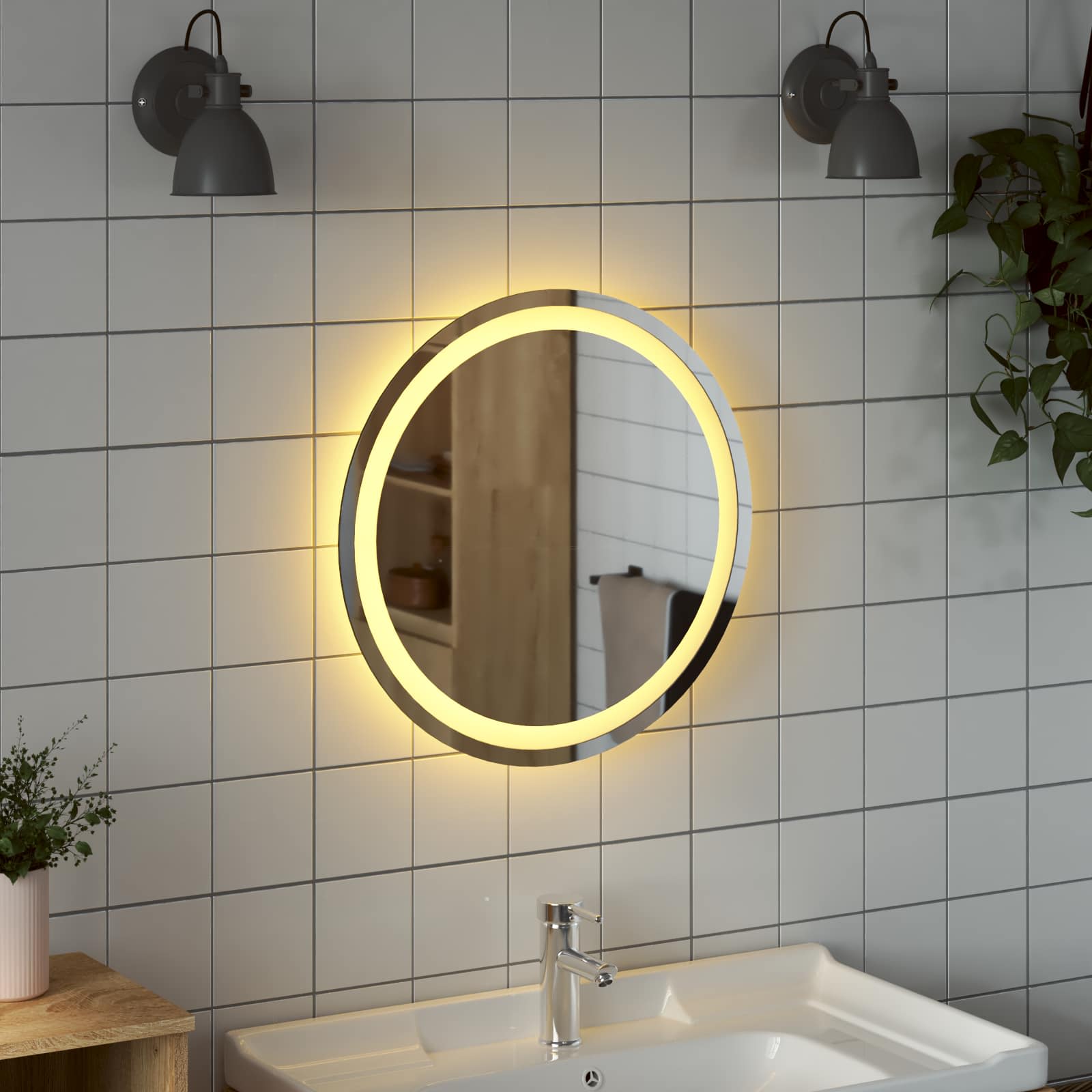vidaXL Lustro łazienkowe LED przezroczysty Ø 50 cm szkło hartowane