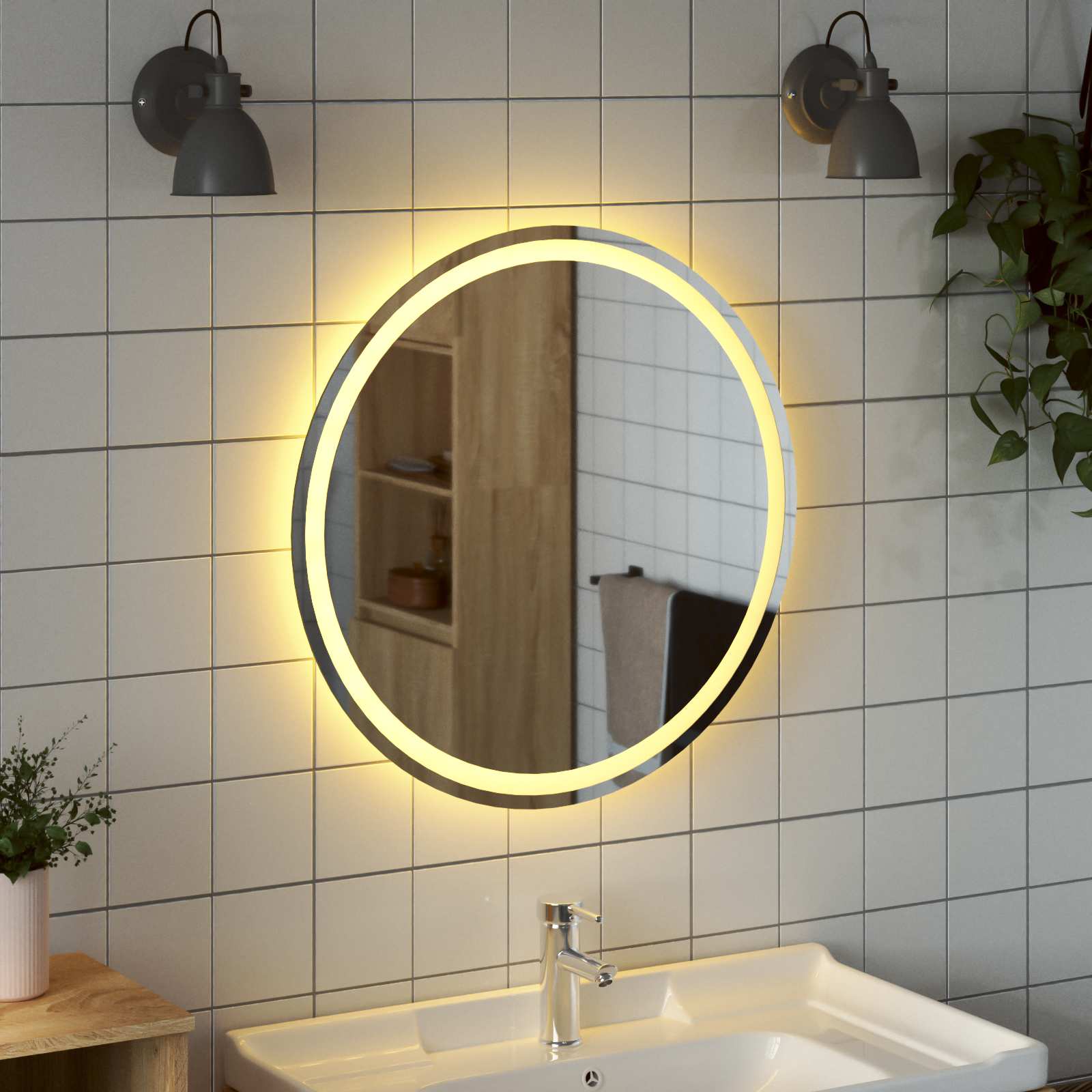 vidaXL Lustro łazienkowe LED przezroczysty Ø 70 cm szkło hartowane