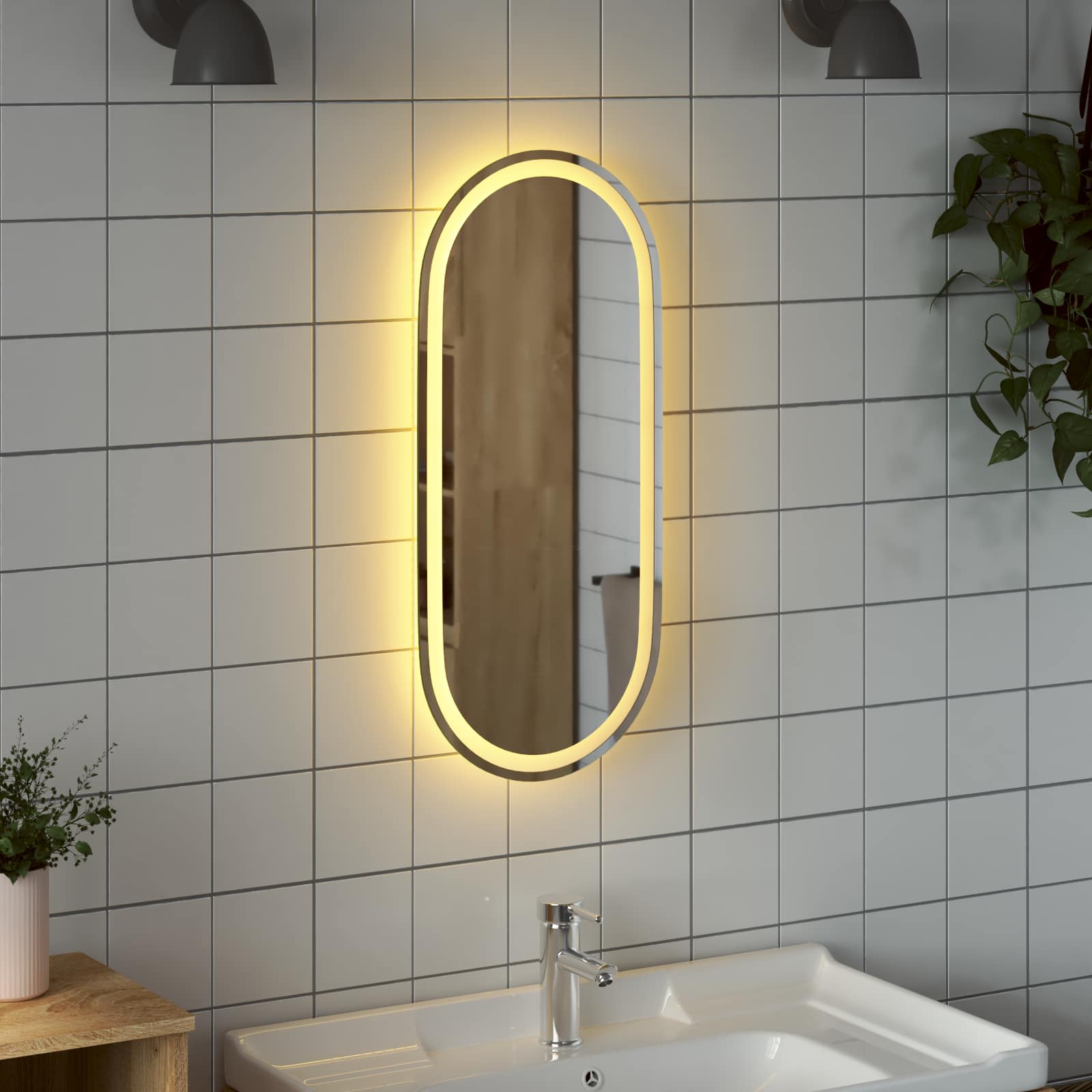 vidaXL Lustro łazienkowe LED przezroczysty 80 x 35 cm szkło hartowane