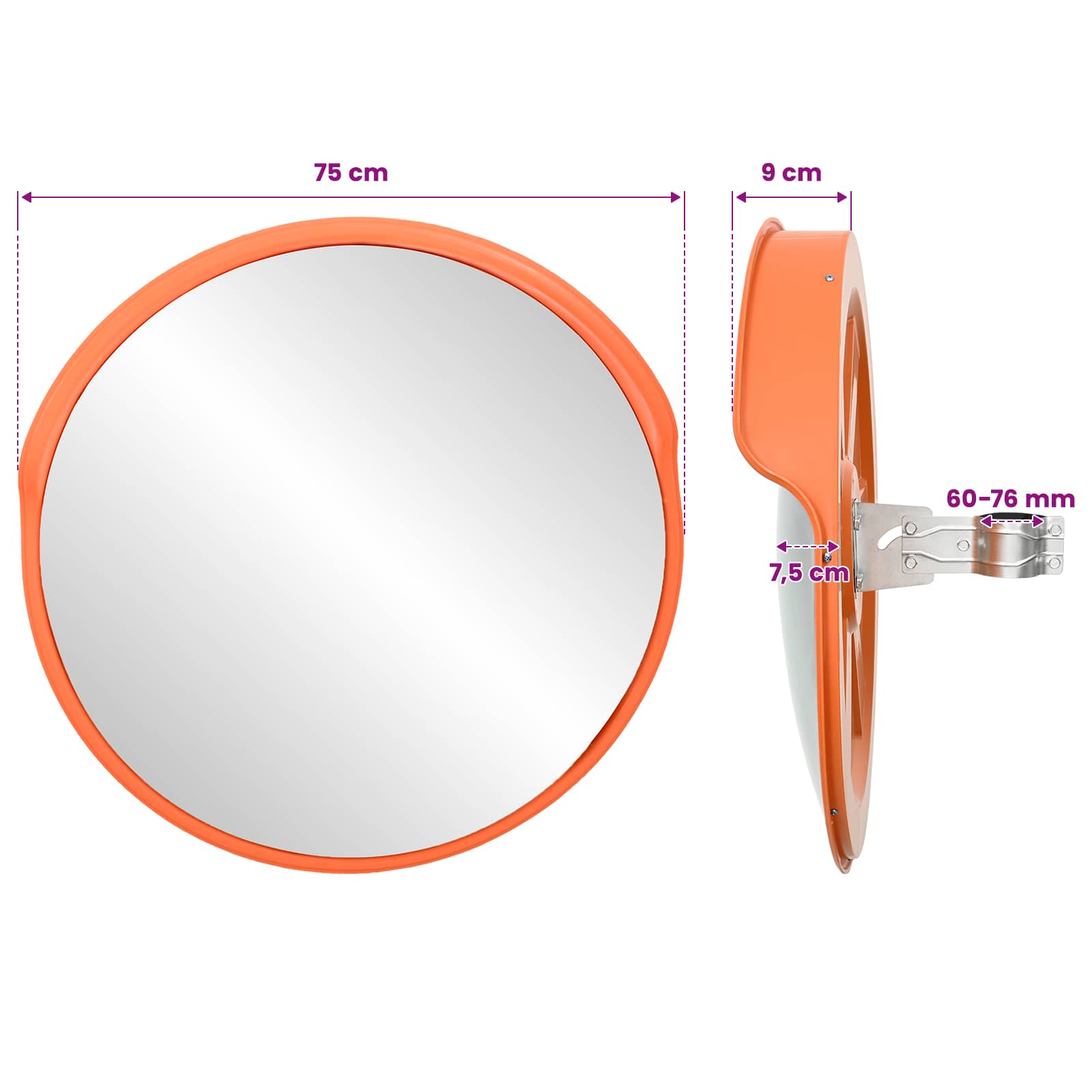 vidaXL Zewnętrzne lustro drogowe wypukłe pomarańczowy Ø75 cm