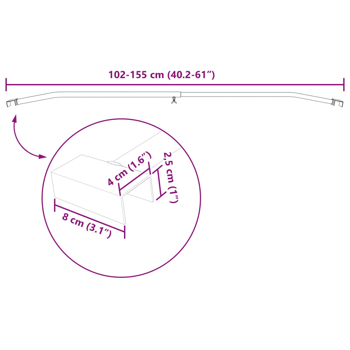 vidaXL Uchwyt na plandekę do przyczep srebrny 102-155 cm Aluminium