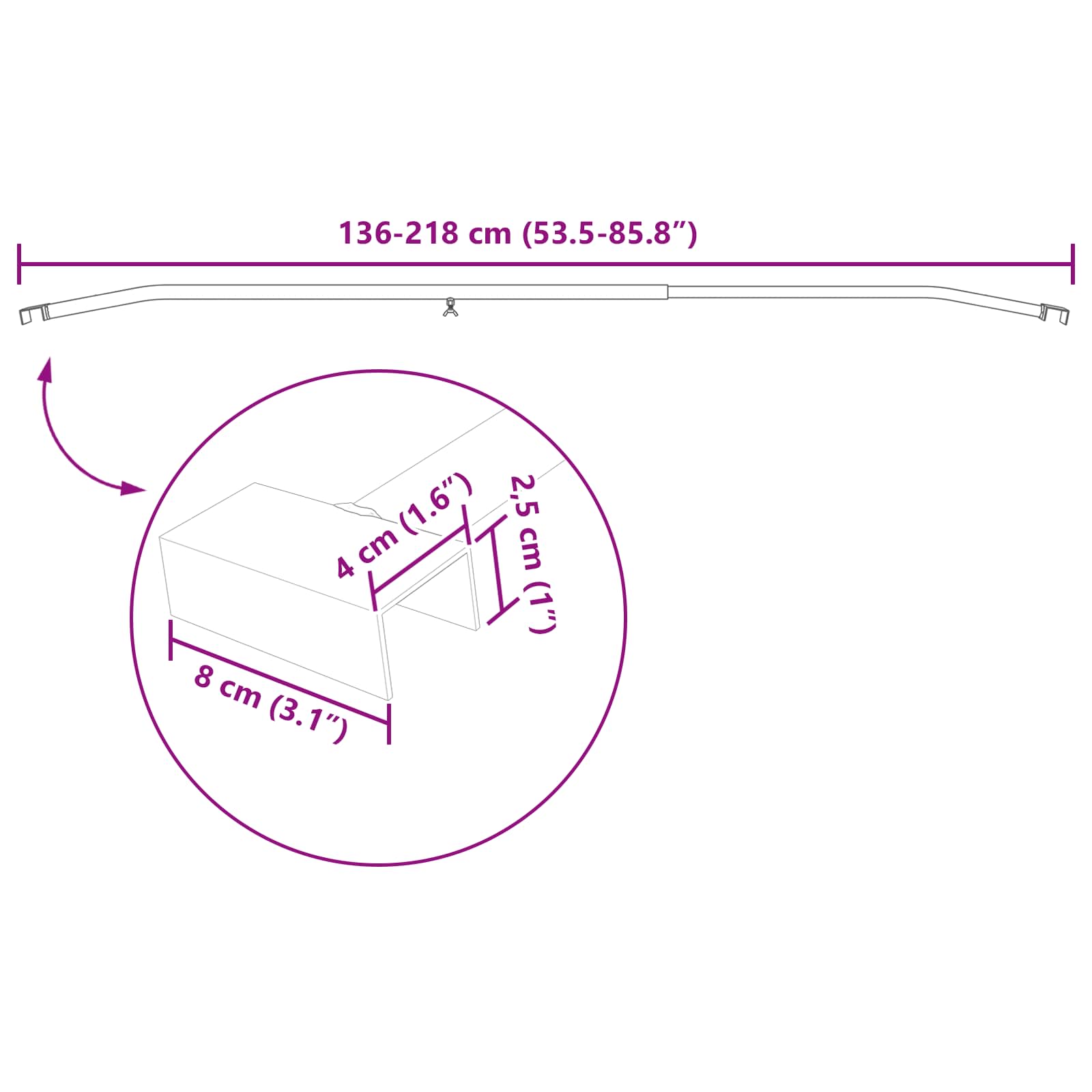 vidaXL Uchwyt na plandekę do przyczep srebrny 136-218 cm