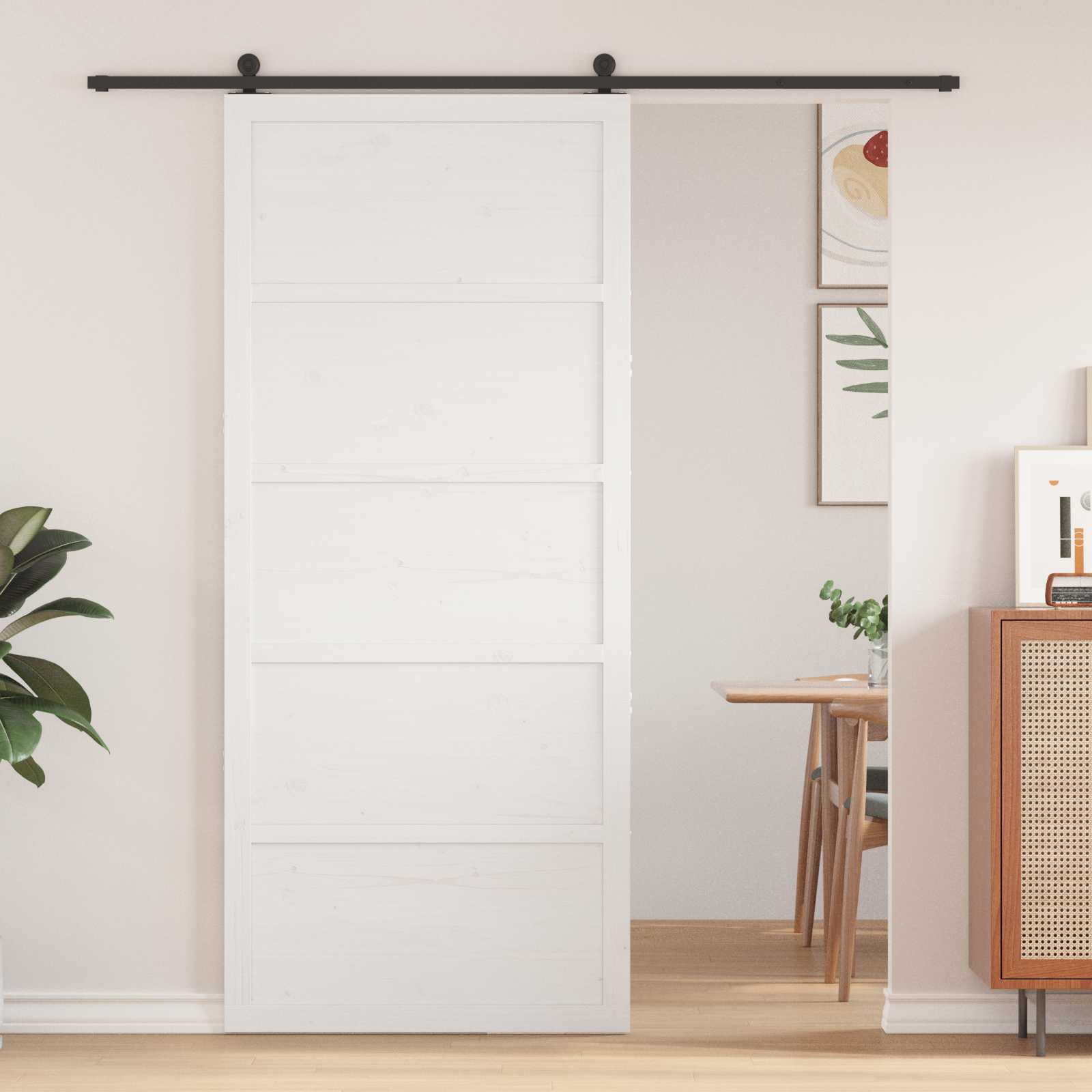 vidaXL Drzwi do stodoły Biały 80 x 2,5 x 208 cm Lite drewno sosnowe