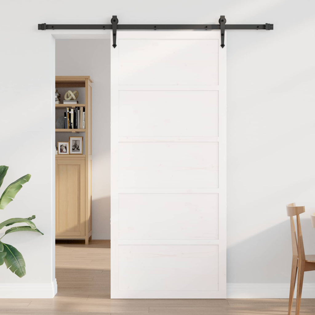 vidaXL Drzwi do stodoły Biały 80 x 2,5 x 208 cm Lite drewno sosnowe