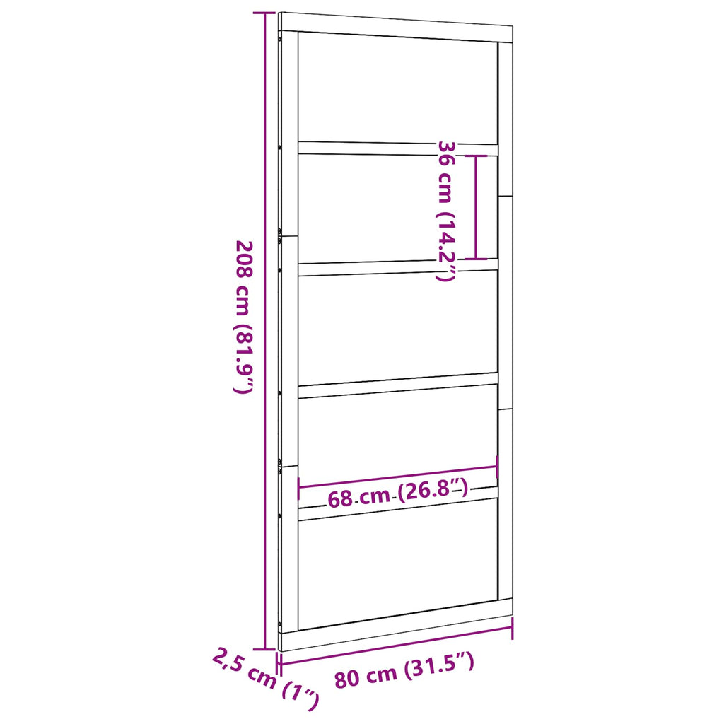 vidaXL Drzwi do stodoły Biały 80 x 2,5 x 208 cm Lite drewno sosnowe