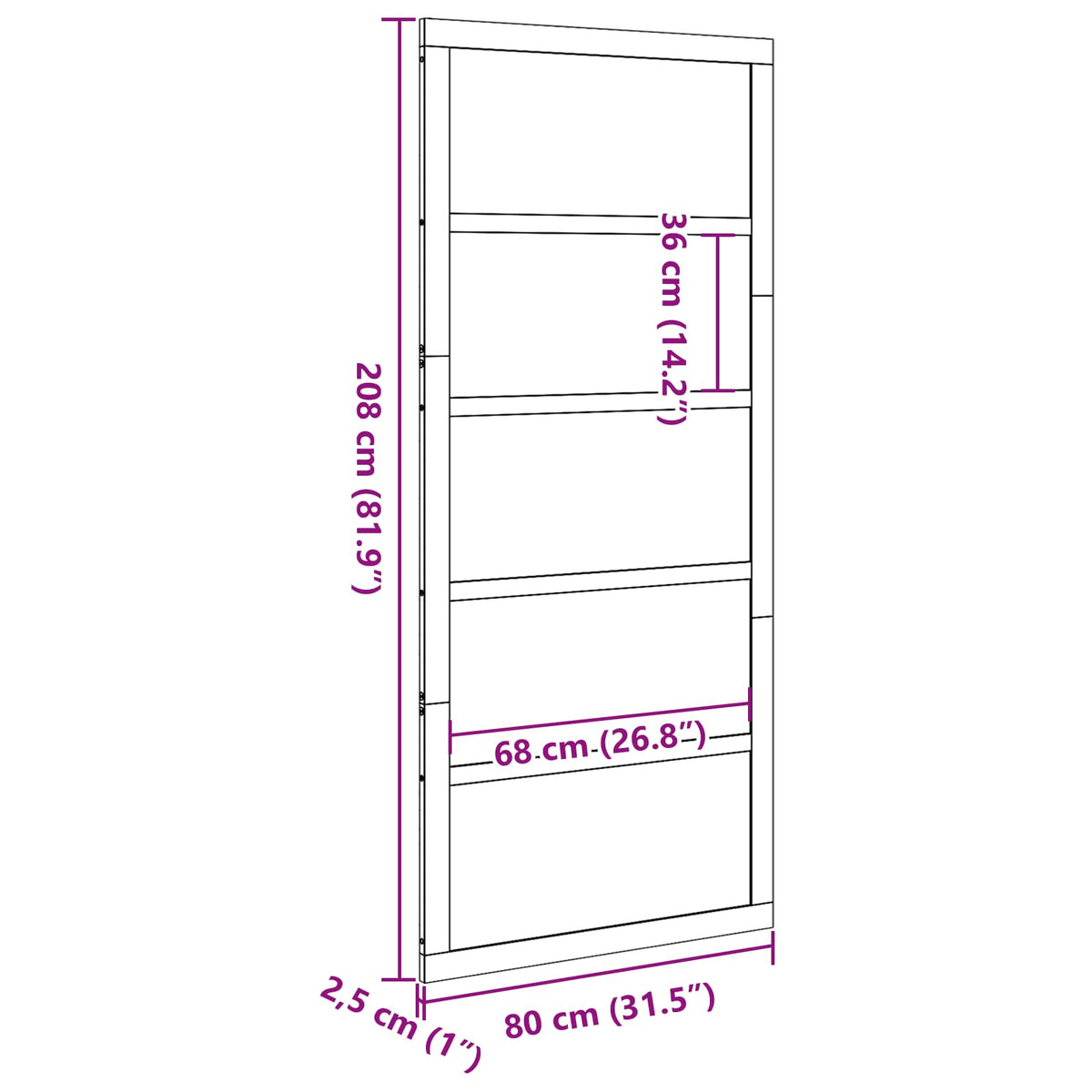 vidaXL Drzwi do stodoły Biały 80 x 2,5 x 208 cm Lite drewno sosnowe
