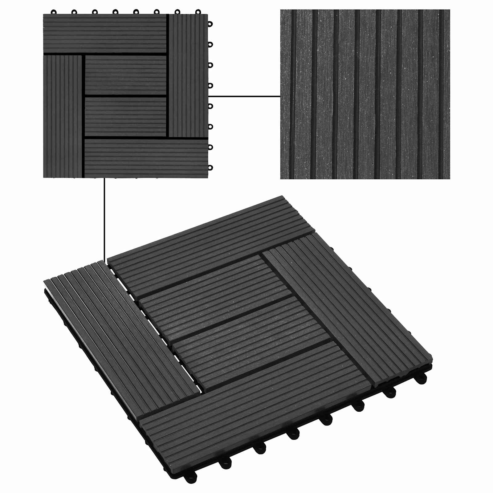 vidaXL Płytka Tarasowa 22 pcs Czarny 30 x 30 cm