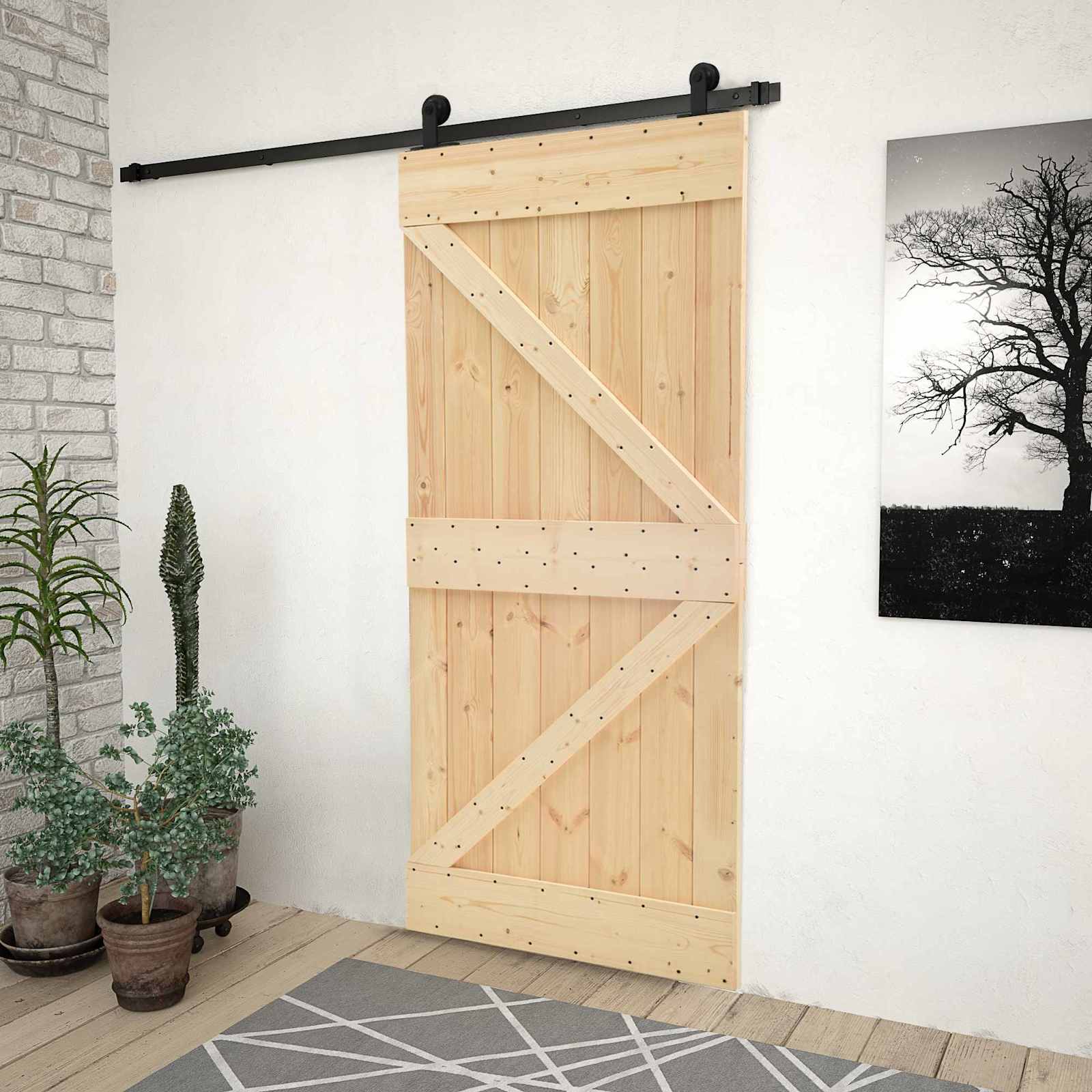 vidaXL Drzwi przesuwne Naturalny i czarny 100 x 210 cm