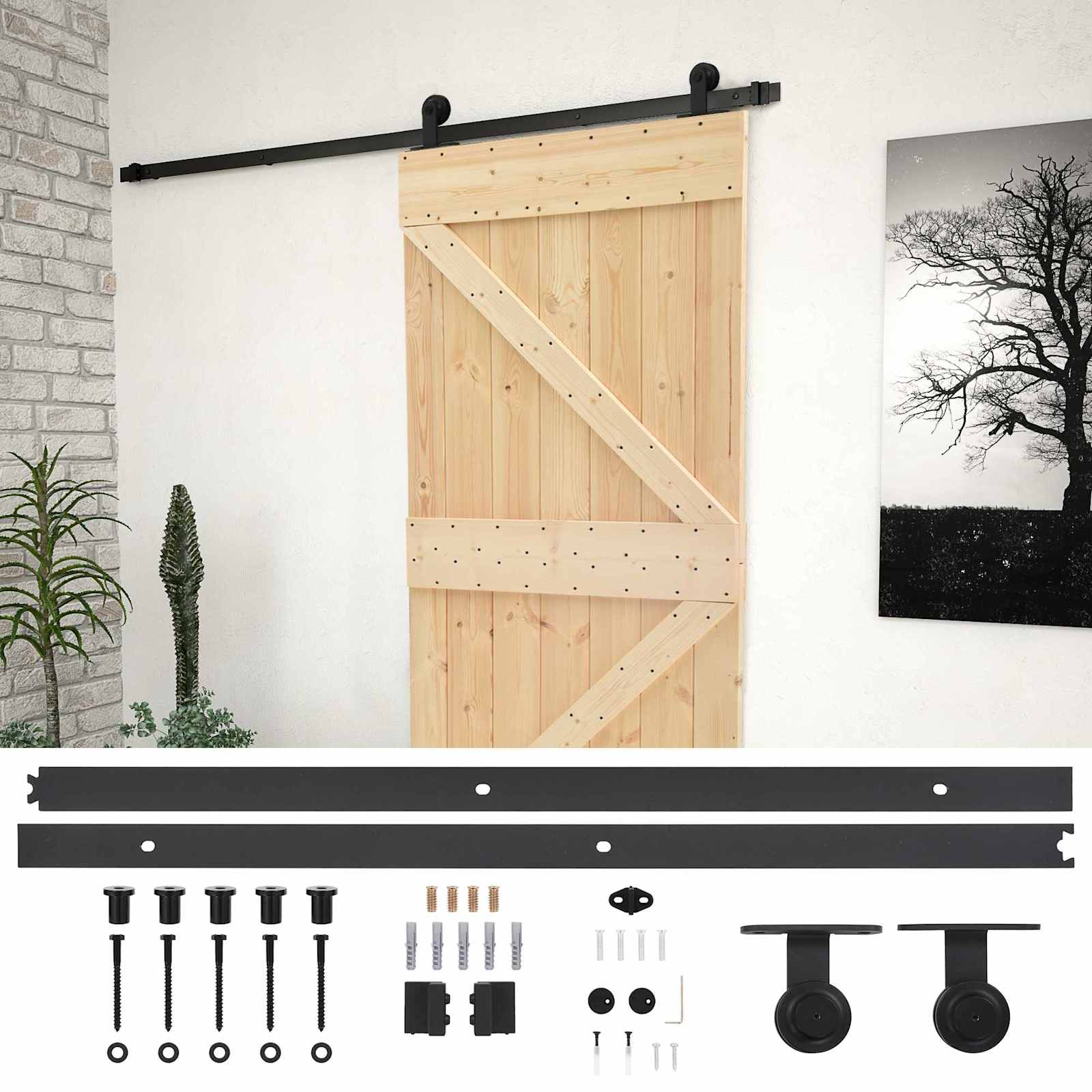 vidaXL Drzwi przesuwne Naturalny i czarny 100 x 210 cm