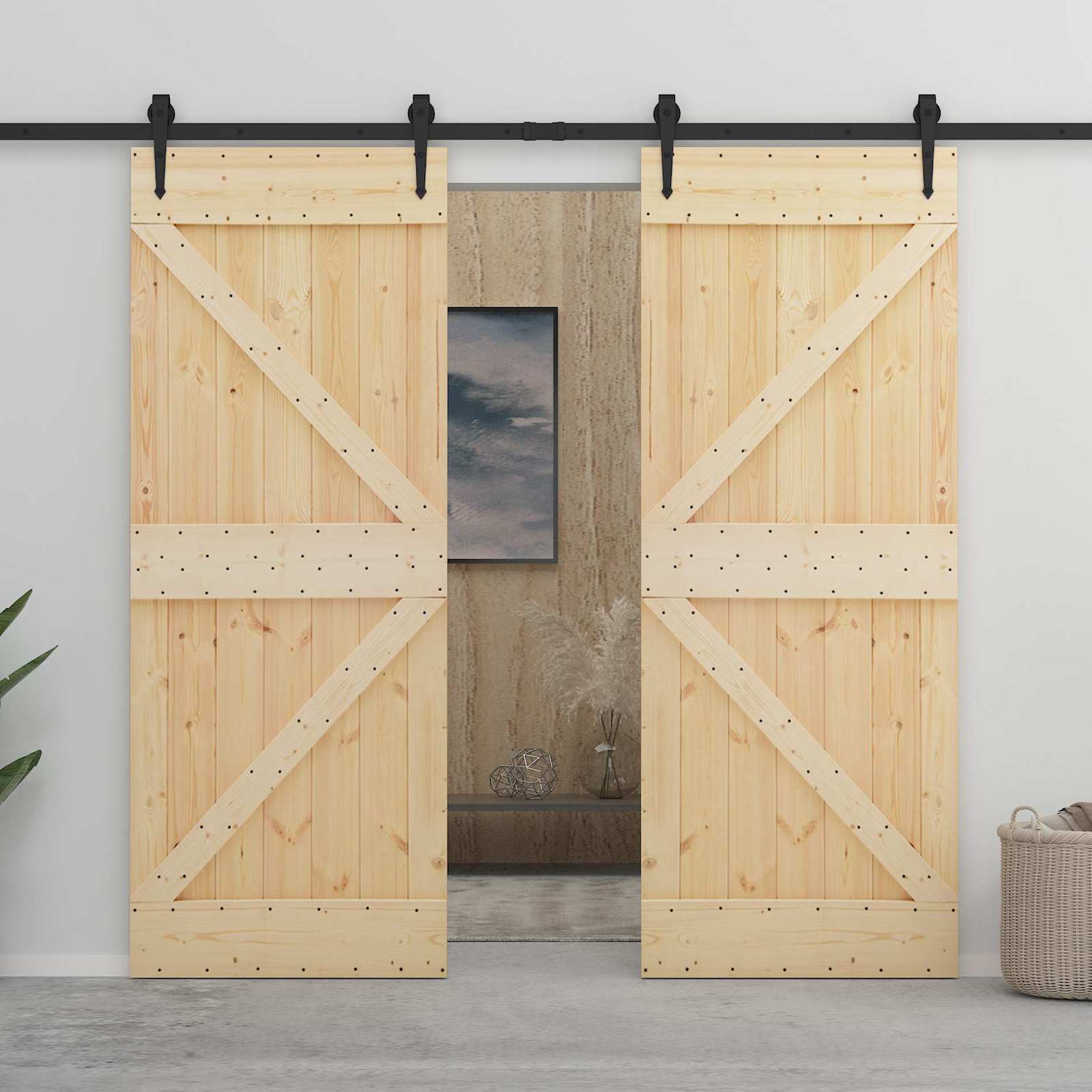 vidaXL Drzwi przesuwne 2 pcs 80 x 210 cm Lite drewno sosnowe