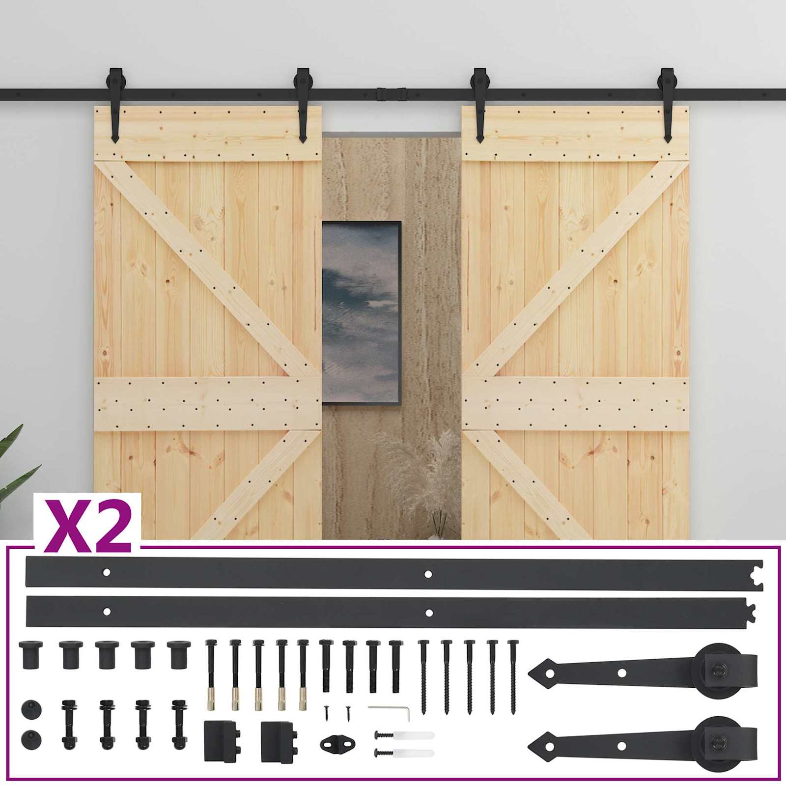 vidaXL Drzwi przesuwne 2 pcs 80 x 210 cm Lite drewno sosnowe