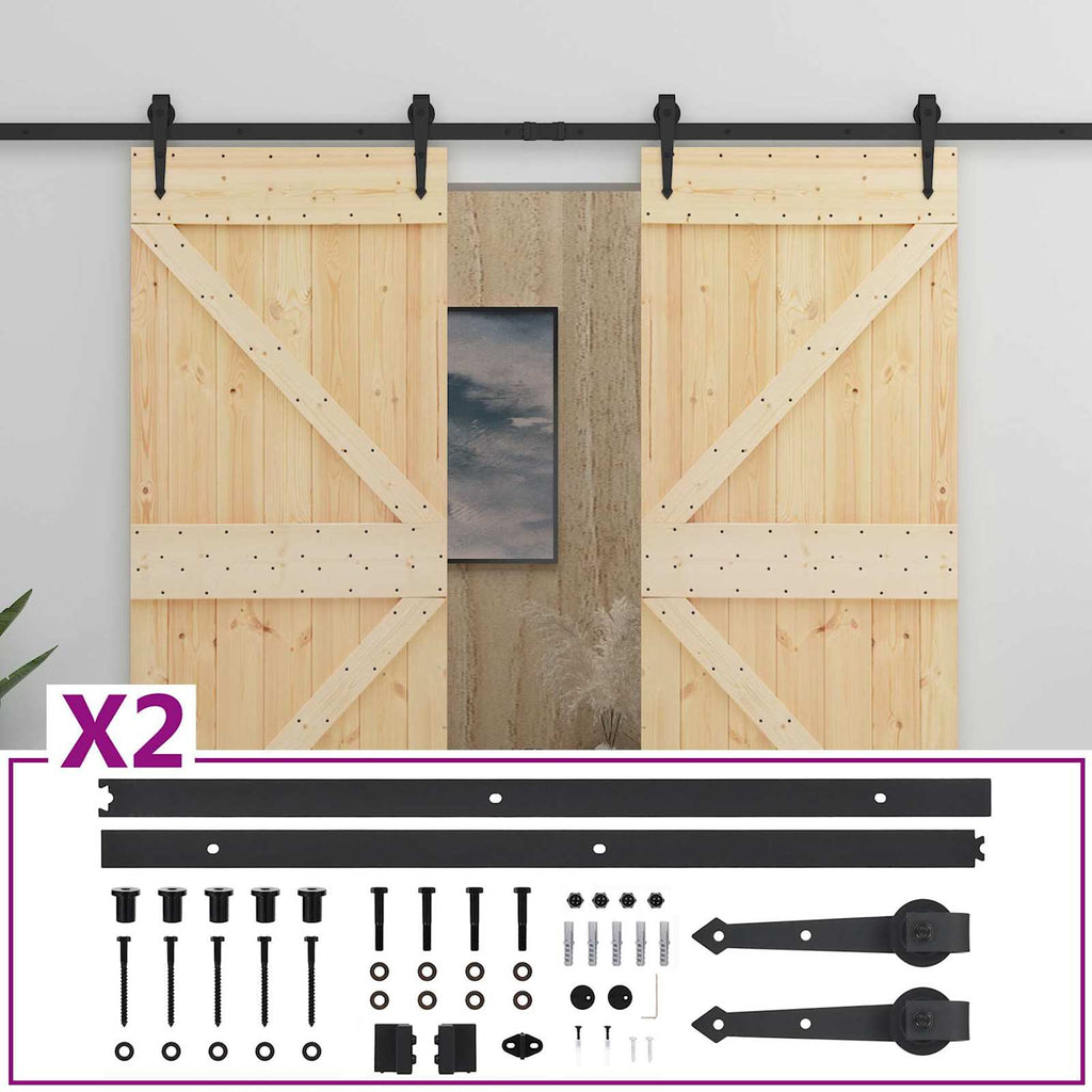 vidaXL Drzwi przesuwne 2 pcs Naturalny i czarny Lite drewno sosnowe