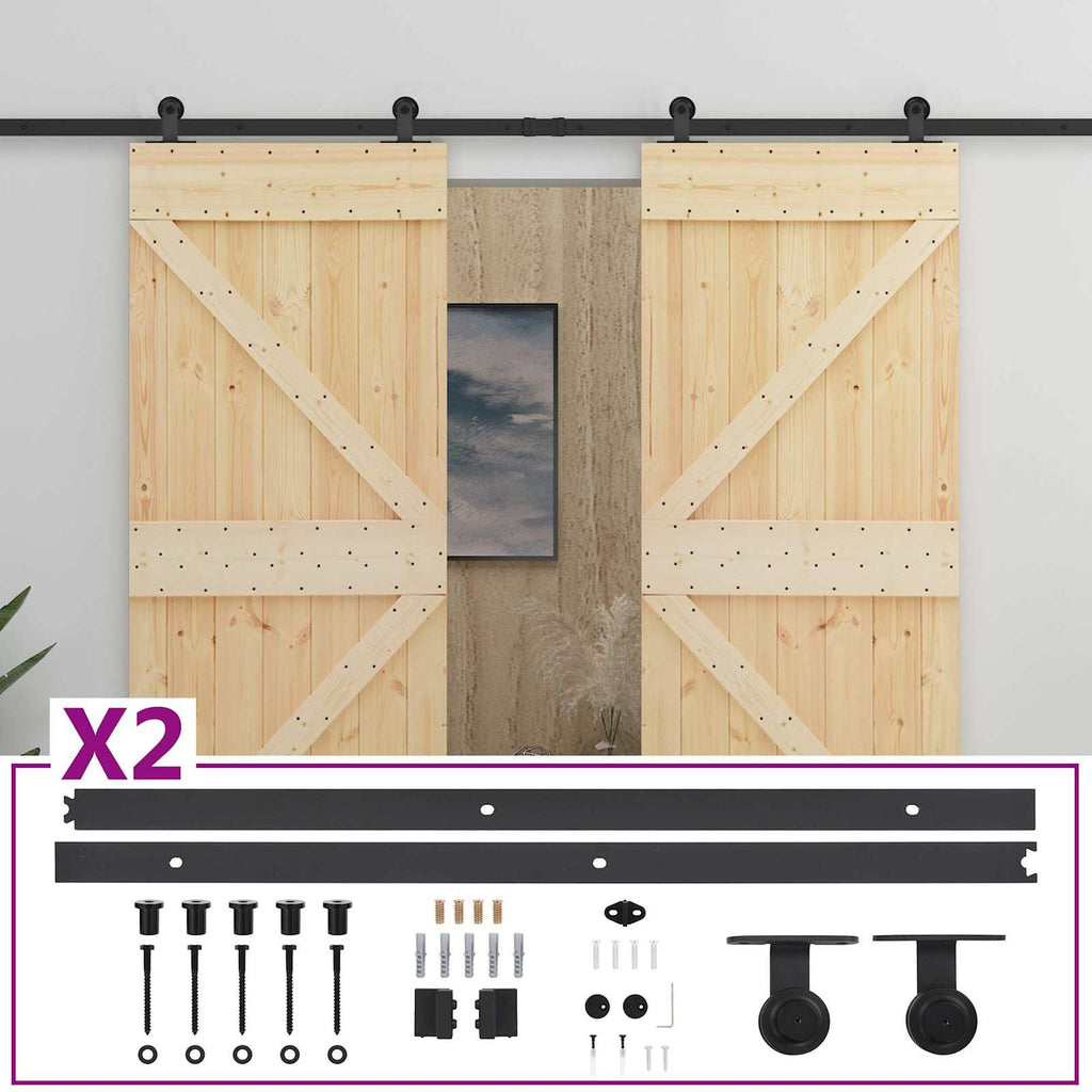 vidaXL Drzwi przesuwne 2 pcs Naturalny i czarny Lite drewno sosnowe