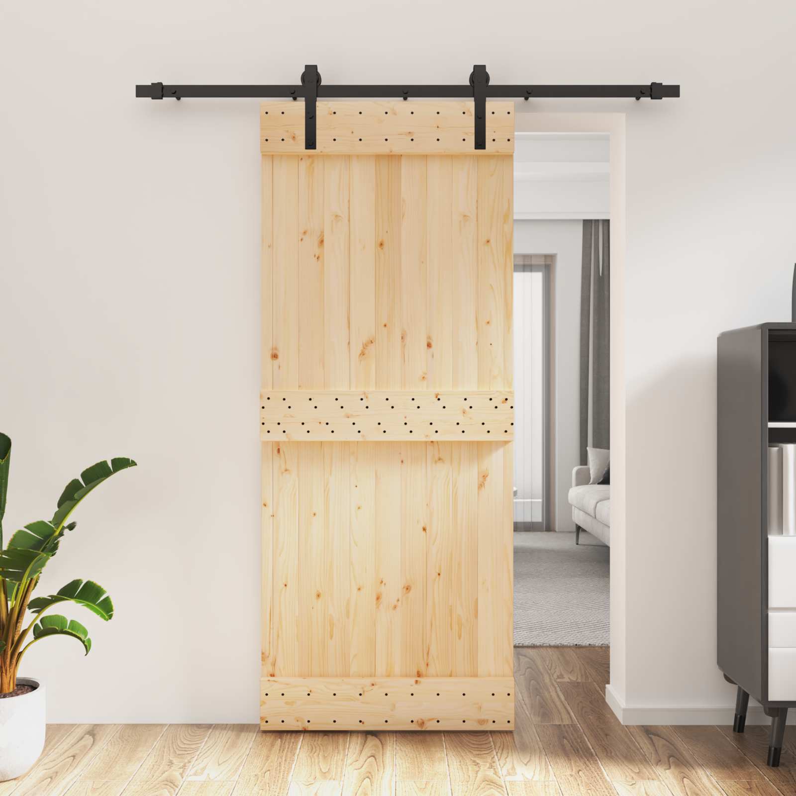 vidaXL Drzwi przesuwne Naturalny i czarny 85 x 210 cm