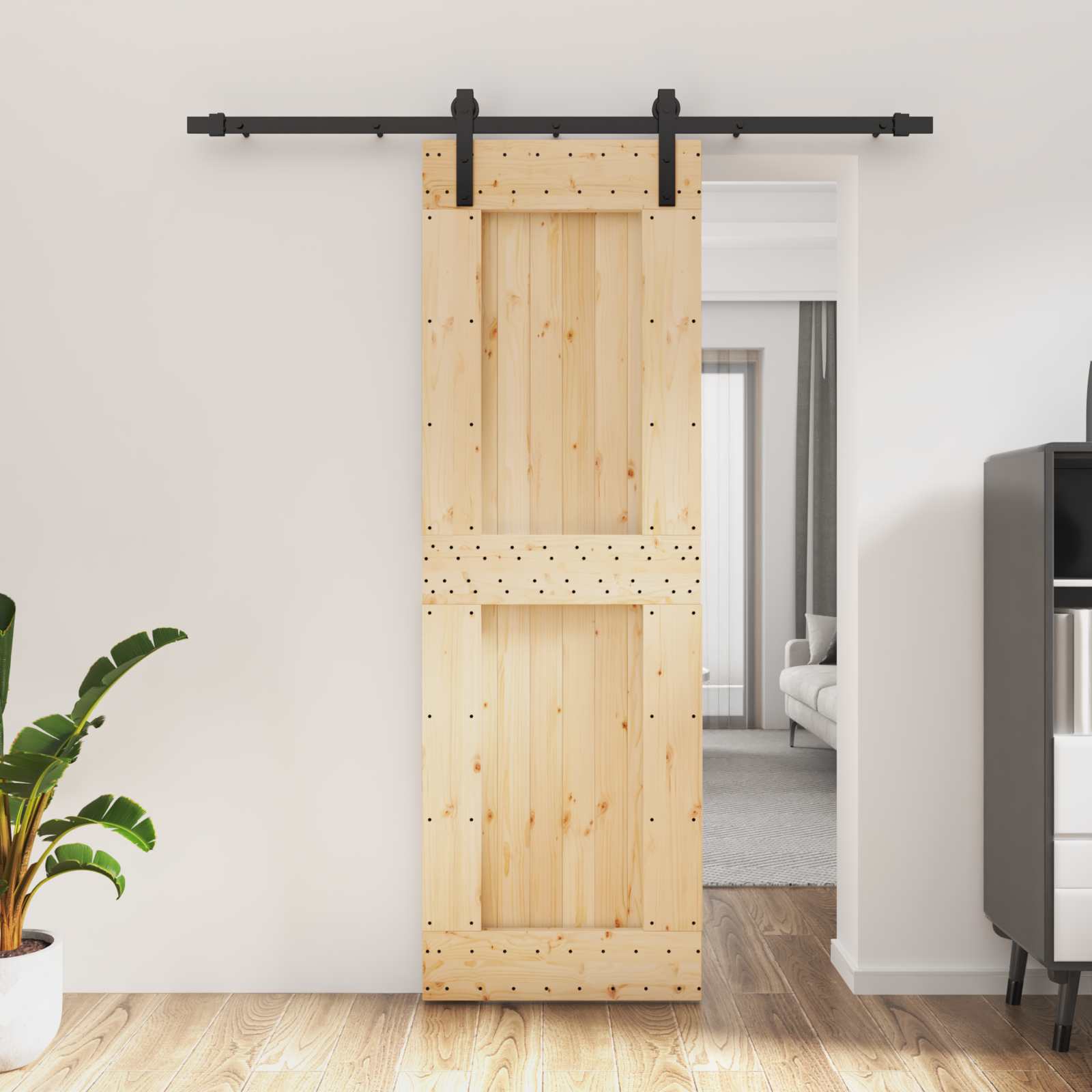 vidaXL Drzwi przesuwne Naturalny i czarny 70 x 210 cm