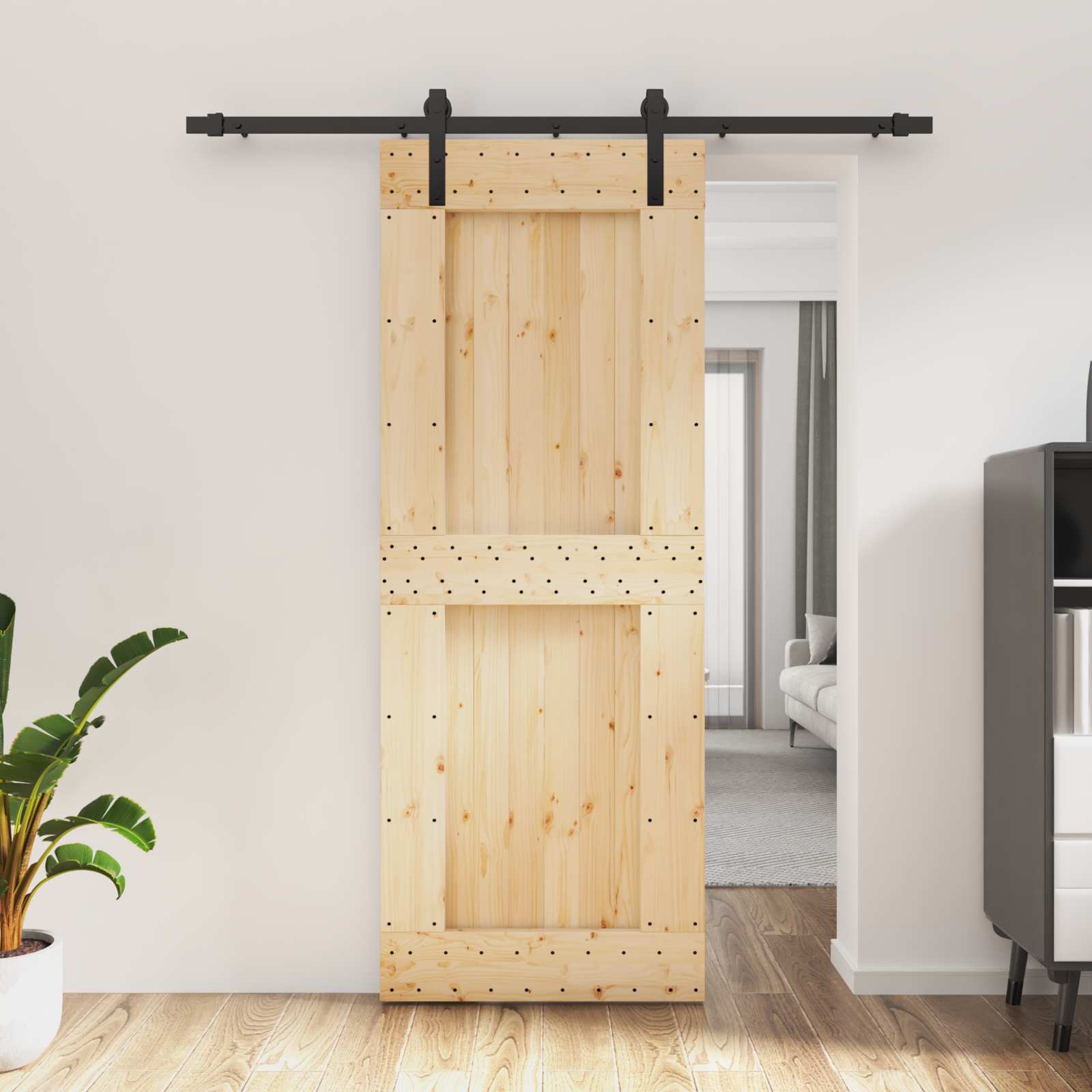 vidaXL Drzwi przesuwne Naturalny i czarny 80 x 210 cm