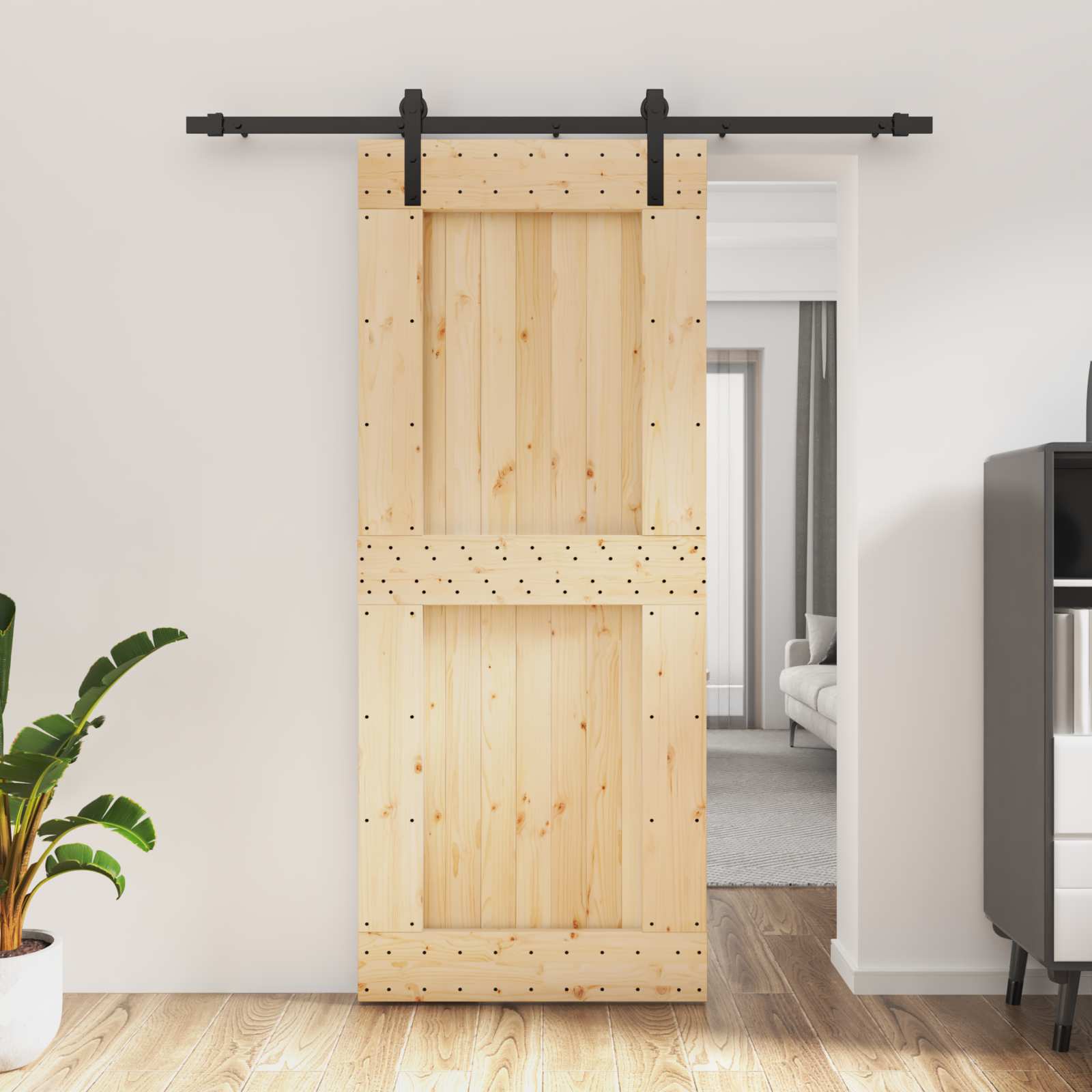 vidaXL Drzwi przesuwne Naturalny i czarny 85 x 210 cm