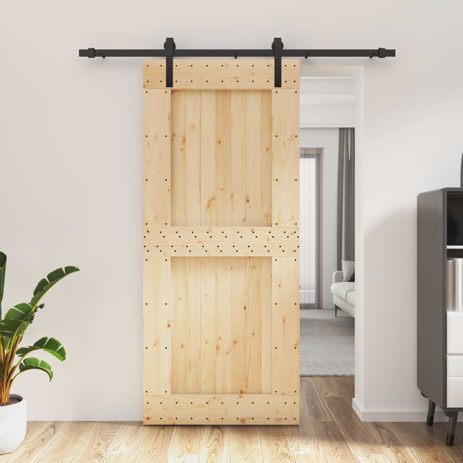 vidaXL Drzwi przesuwne Naturalny i czarny 90 x 210 cm