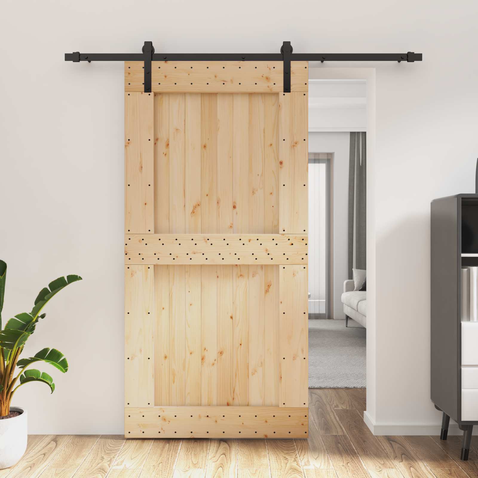 vidaXL Drzwi przesuwne Naturalny i czarny 100 x 210 cm