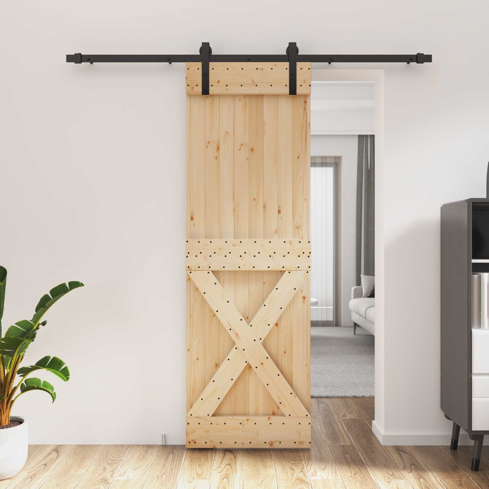vidaXL Drzwi przesuwne Naturalny i czarny 70 x 210 cm